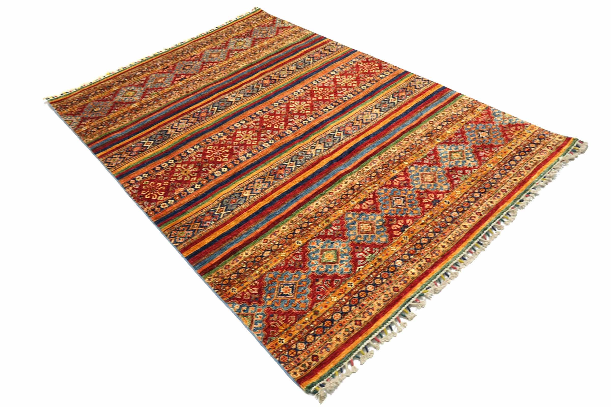 Afghan Khorjin Shaal 180x270 Handgeknüpft Orientteppich Rot Gestreift Wolle