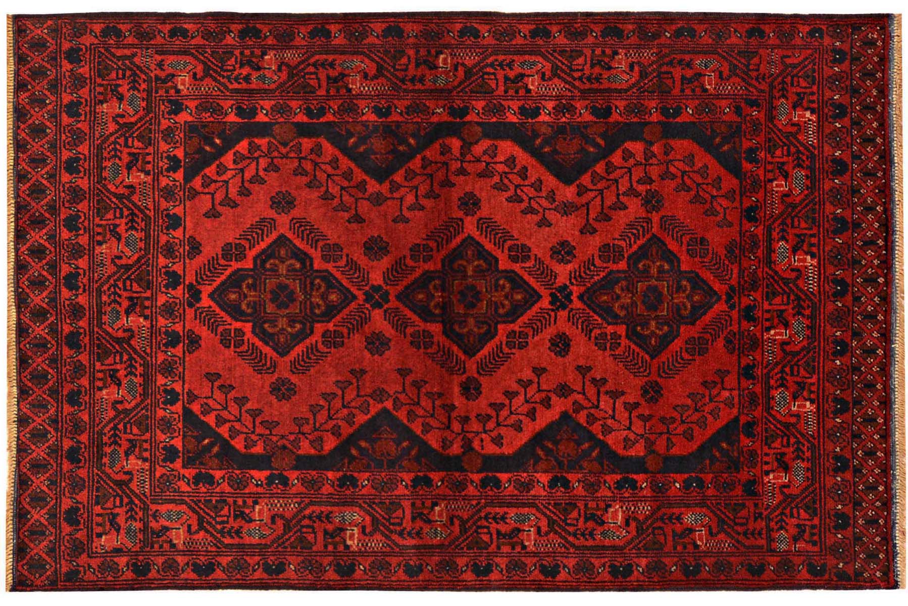 Afghan Khal Mohammadi Teppich 100x150 Handgeknüpft Braun Geometrisch Orient Kurzflor