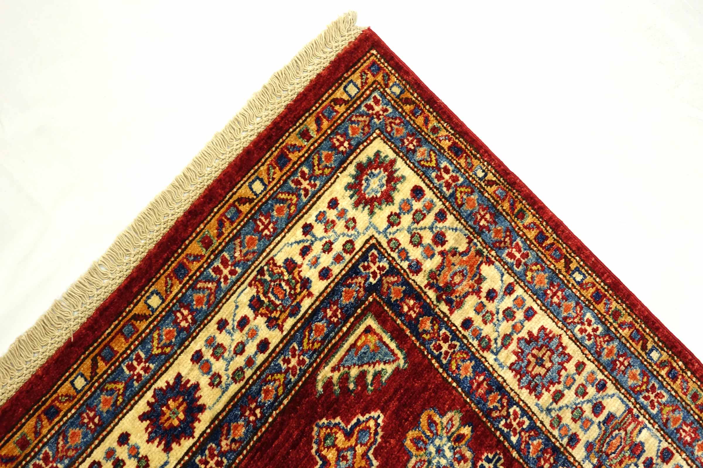 Afghan Kazak Fein 100x150 Handgeknüpft Orientteppich Rot Umrandung Wolle