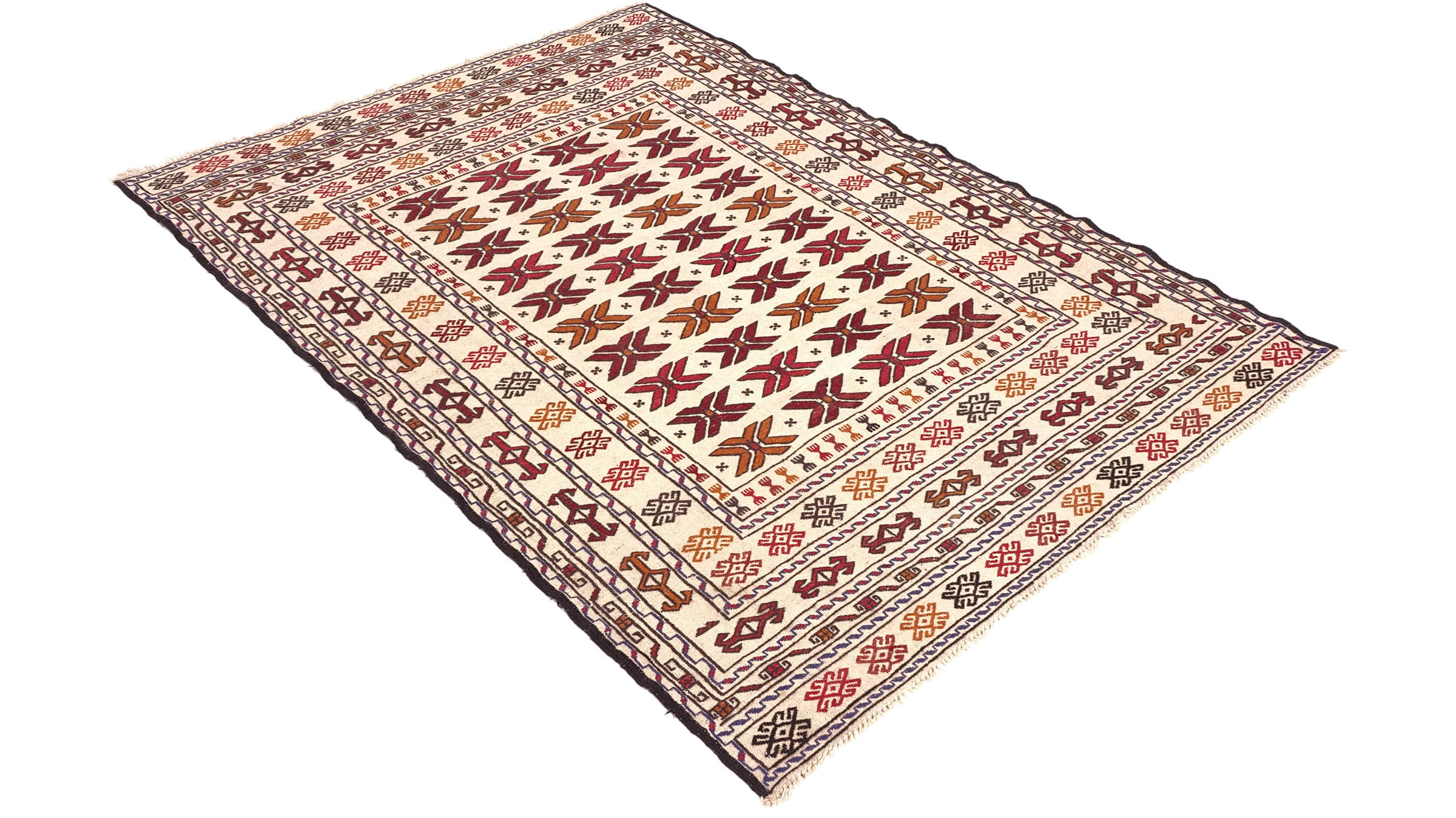 Afghan Kelim Gol Barjasta Teppich 140x200 Handgewebt Beige Geometrisch Handarbeit