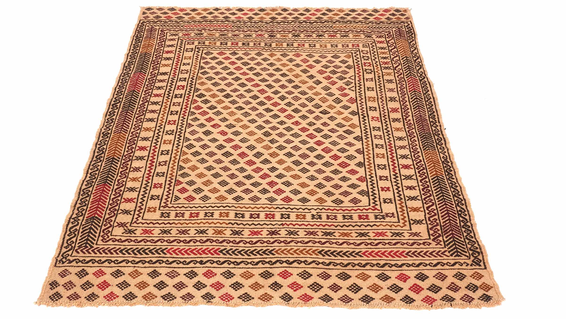Afghan Kelim Gol Barjasta Teppich 120x180 Handgewebt Gold Geometrisch Handarbeit Gewebt