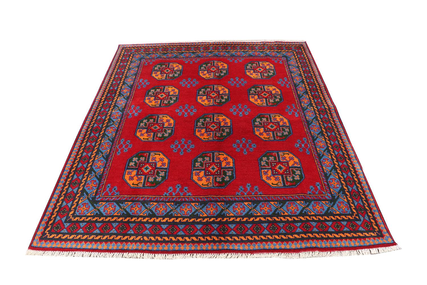 Afghan Akcha Rang Dar Teppich 150x200 Handgeknüpft Rot Durchgemustert Orient Kurzflor