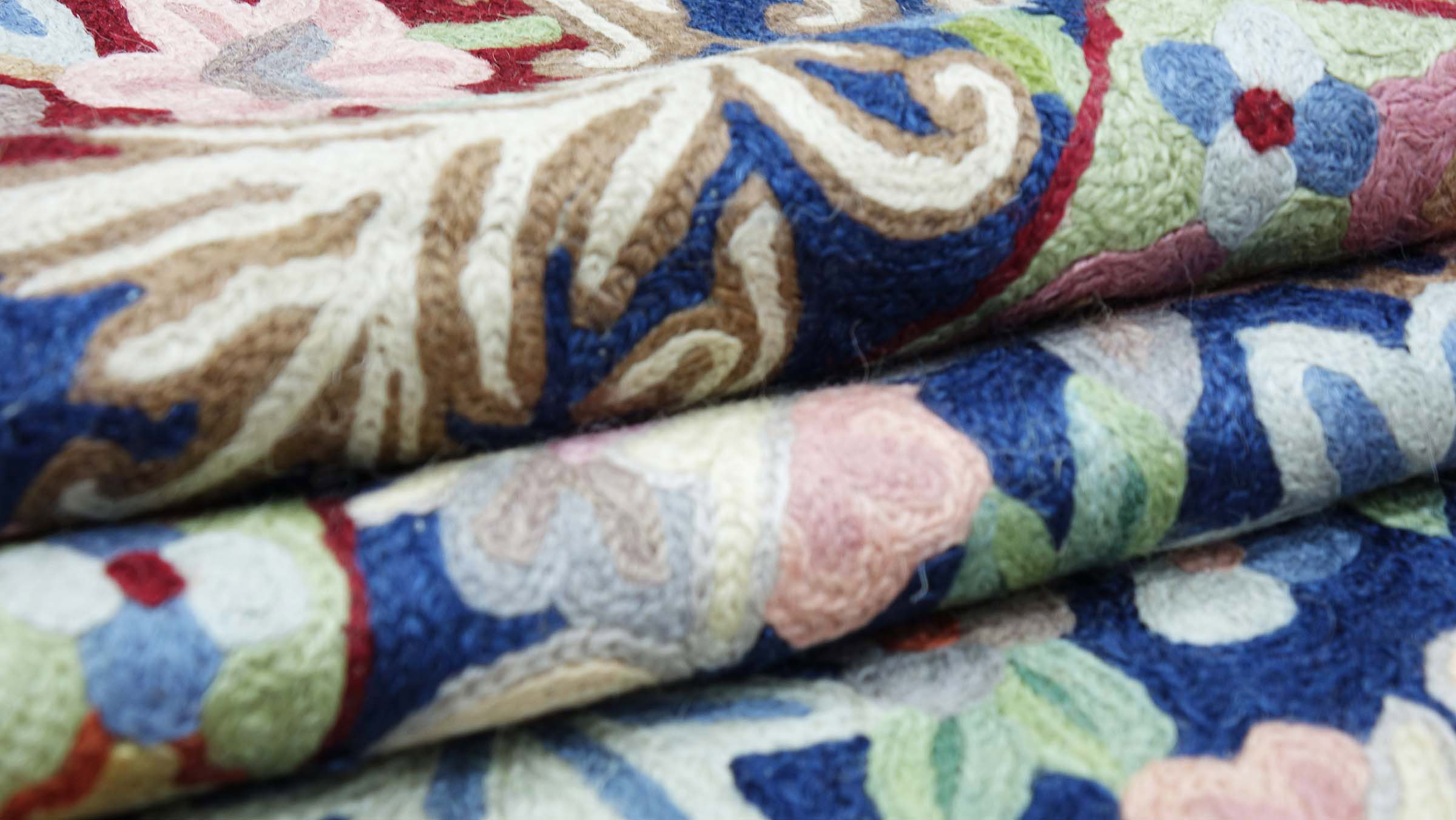 Chainstitch Kettenstich Teppich 80x120 Handgewebt Blau Blumenmuster Handarbeit Gewebt