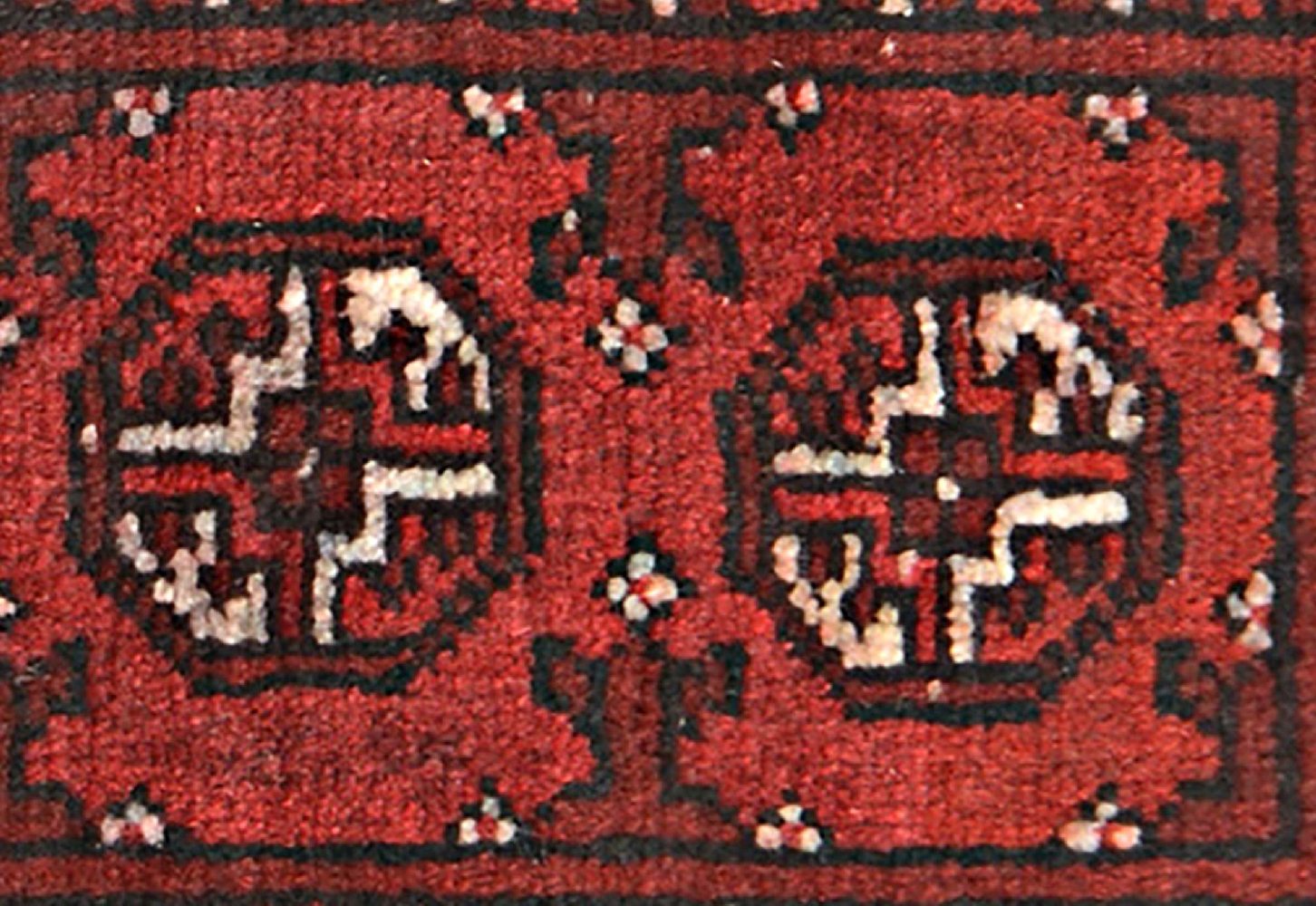 Afghan Aqcha Poshti Teppich 40x60 Handgeknüpft Rot Geometrisch Orient Kurzflor
