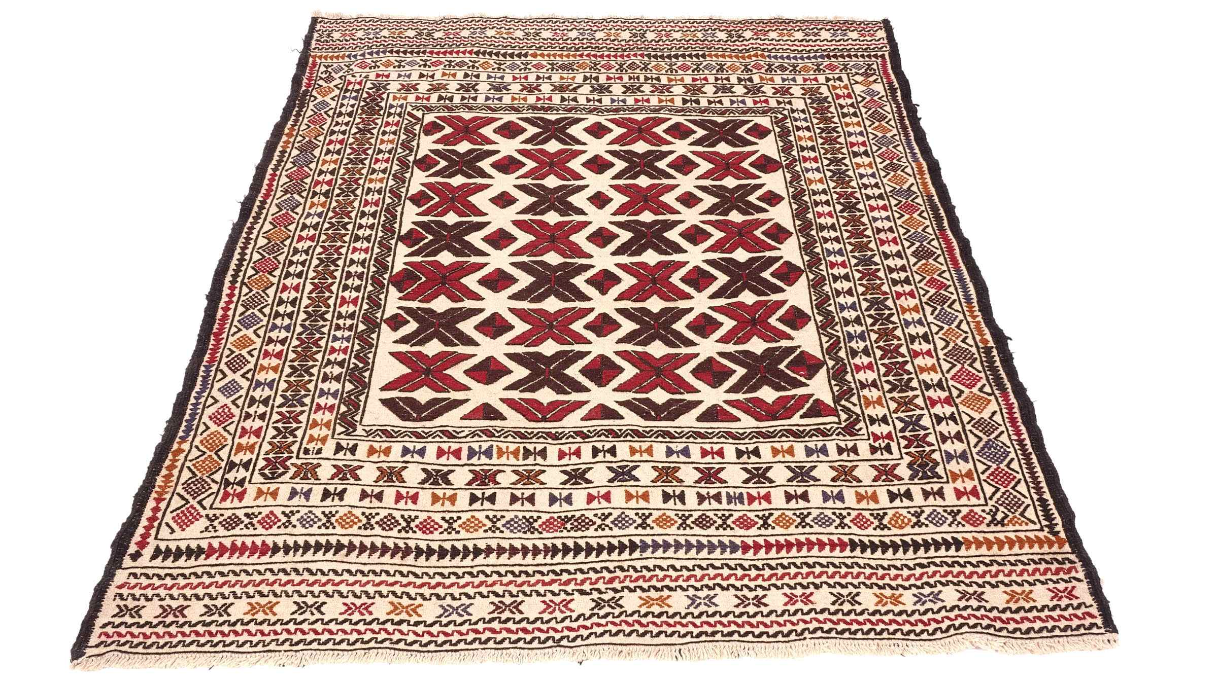 Afghan Kelim Gol Barjasta Teppich 140x200 Handgewebt Beige Geometrisch Handarbeit