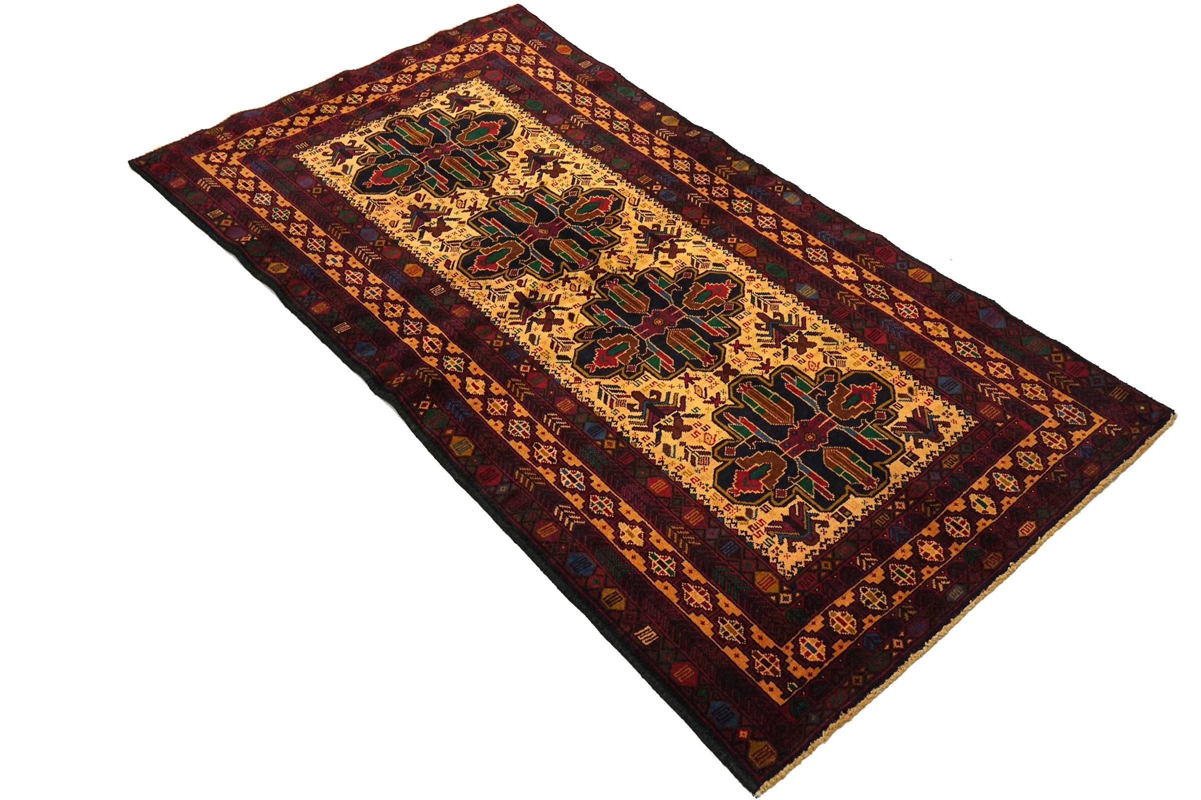 Afghan Belutsch Baluch 110x200 Handgeknüpft Orientteppich Beige Geometrisch