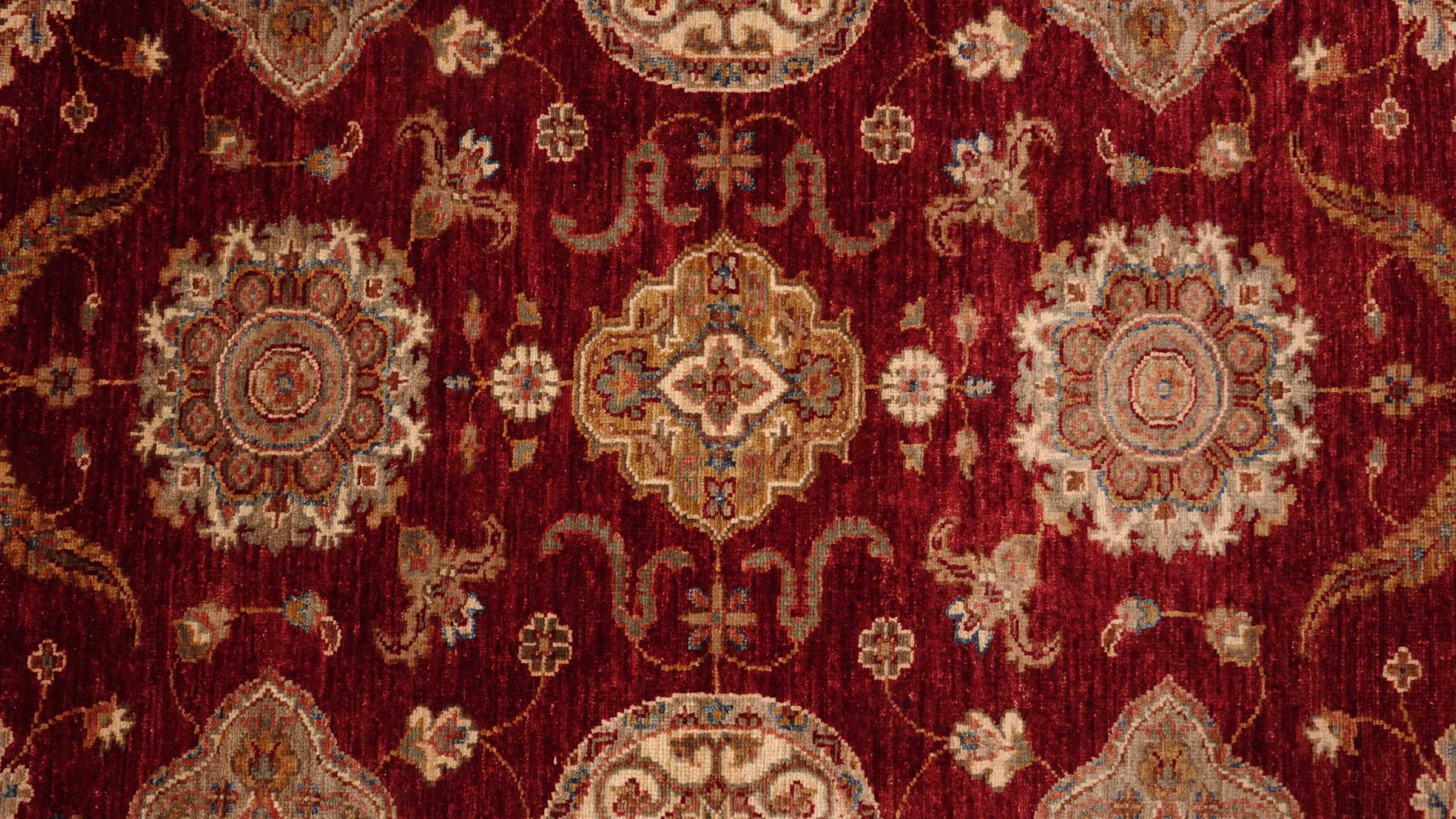 Chobi Ziegler Teppich 200x300 Handgeknüpft Rot Floral Orientalisch UNIKAT Kurzflor