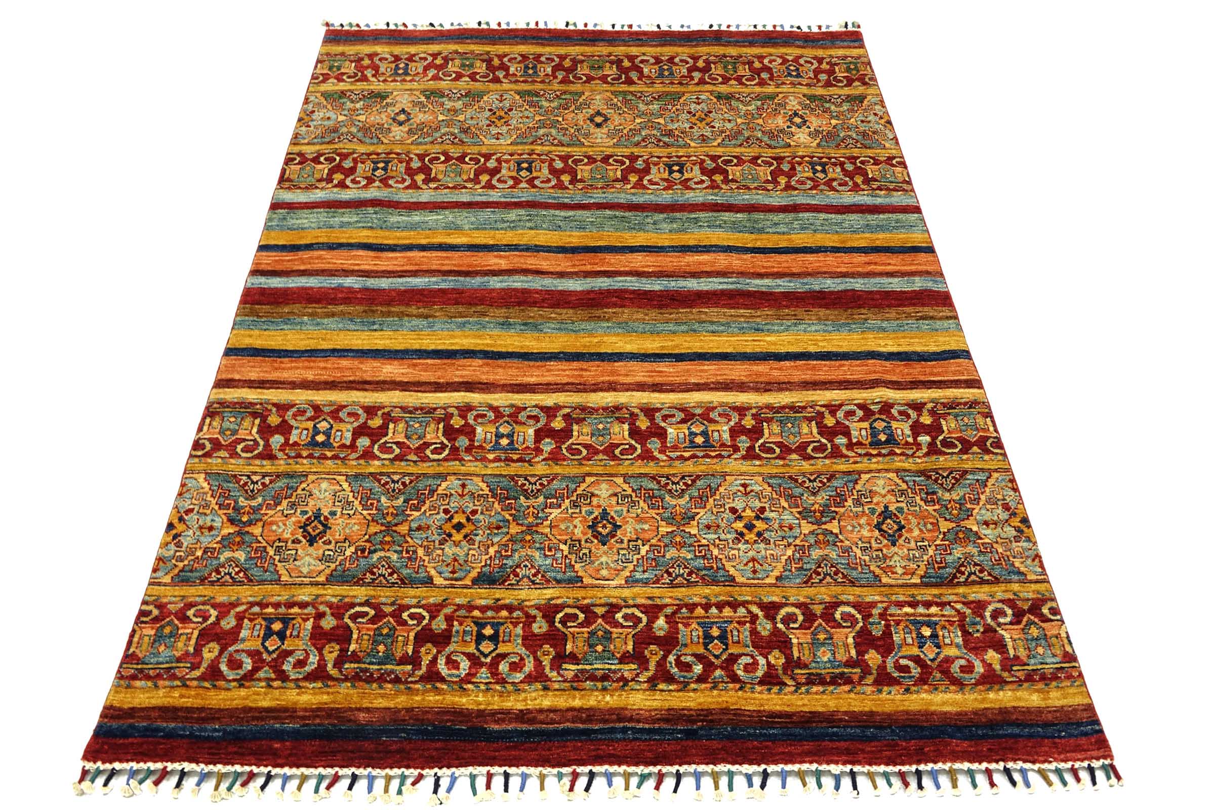 Afghan Khorjin Shaal 150x190 Handgeknüpft Orientteppich Rot Floral Wolle
