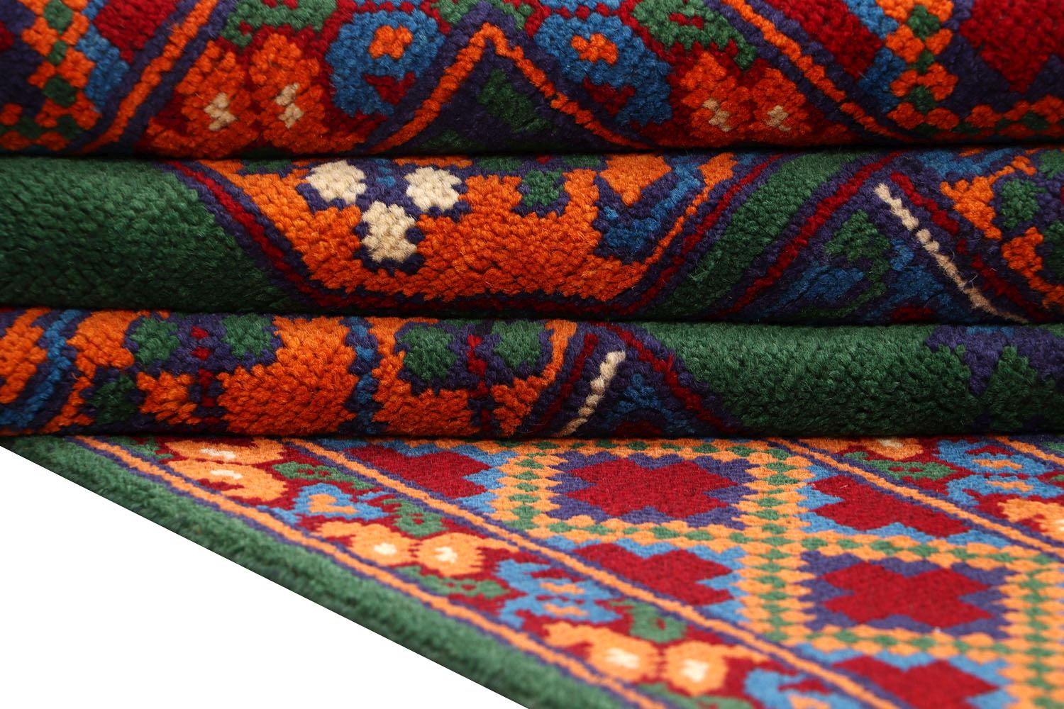 Afghan Akcha Rang Dar Teppich 150x200 Handgeknüpft Grün Durchgemustert Orient Kurzflor