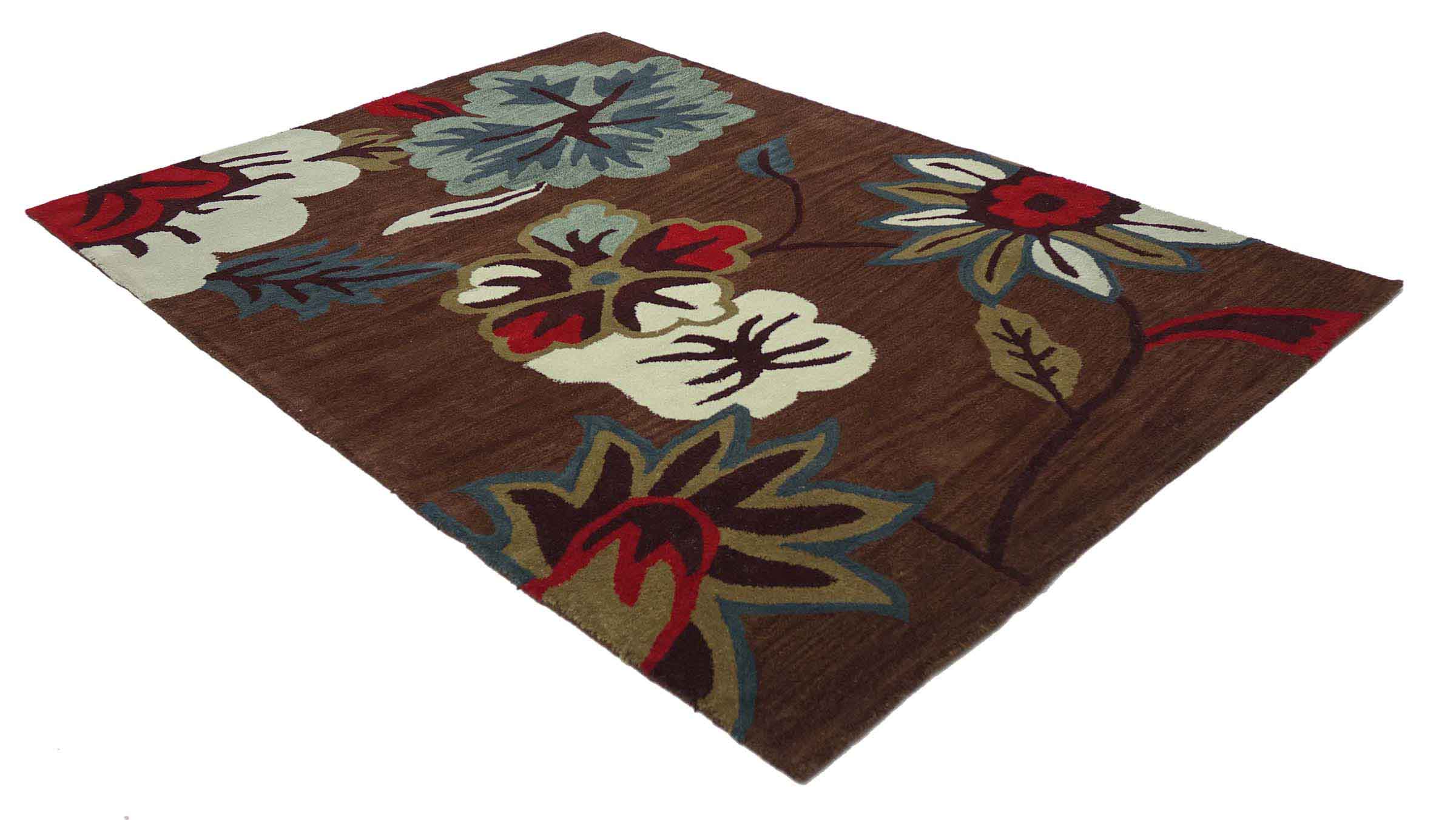 Handgefertigter Teppich Blüte 160x230 Weiß Floral Handarbeit Handtuft Modern