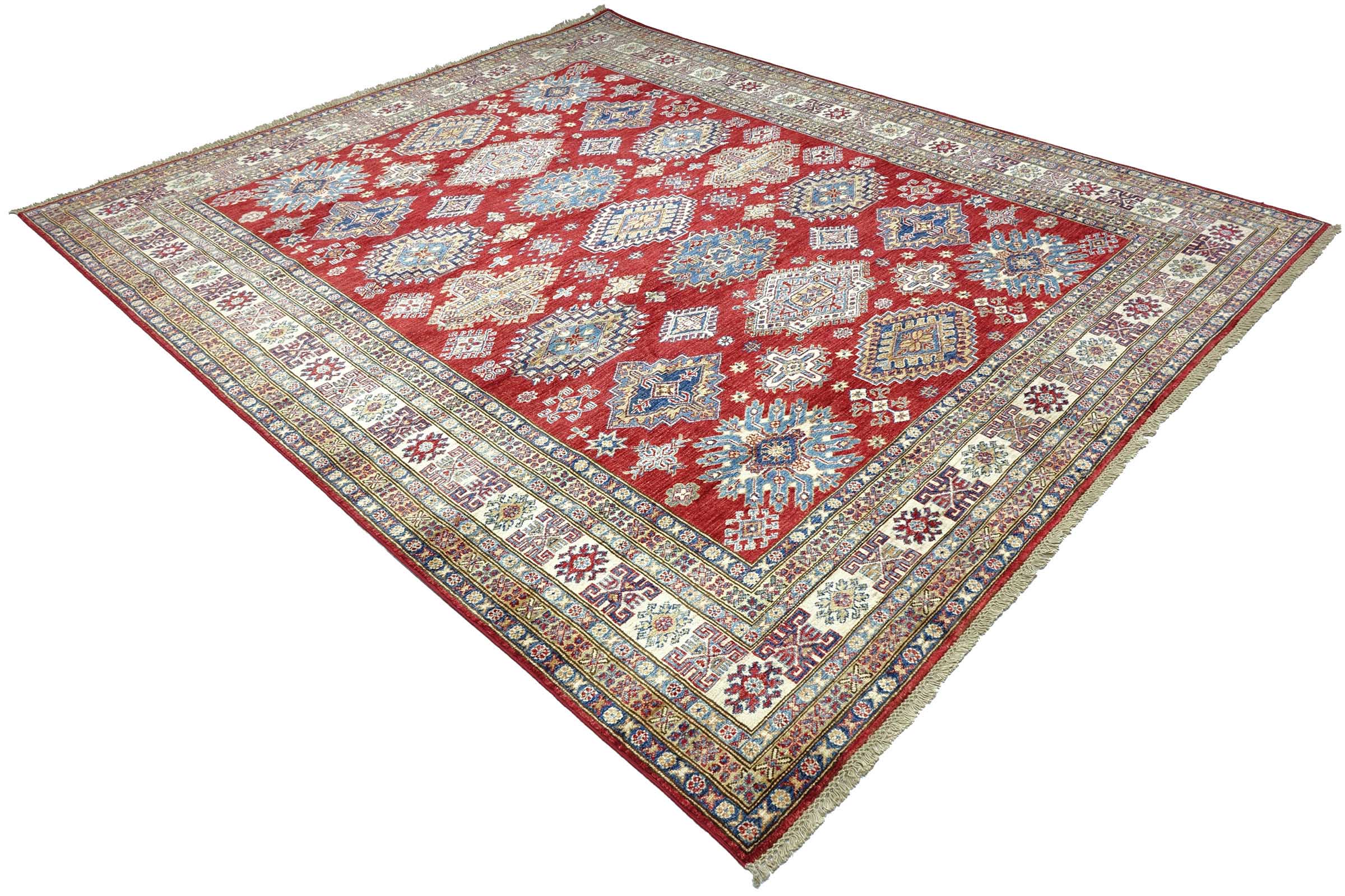 Afghan Feiner Kazak Teppich 250x300 Handgeknüpft Rot Geometrisch Orient Kurzflor