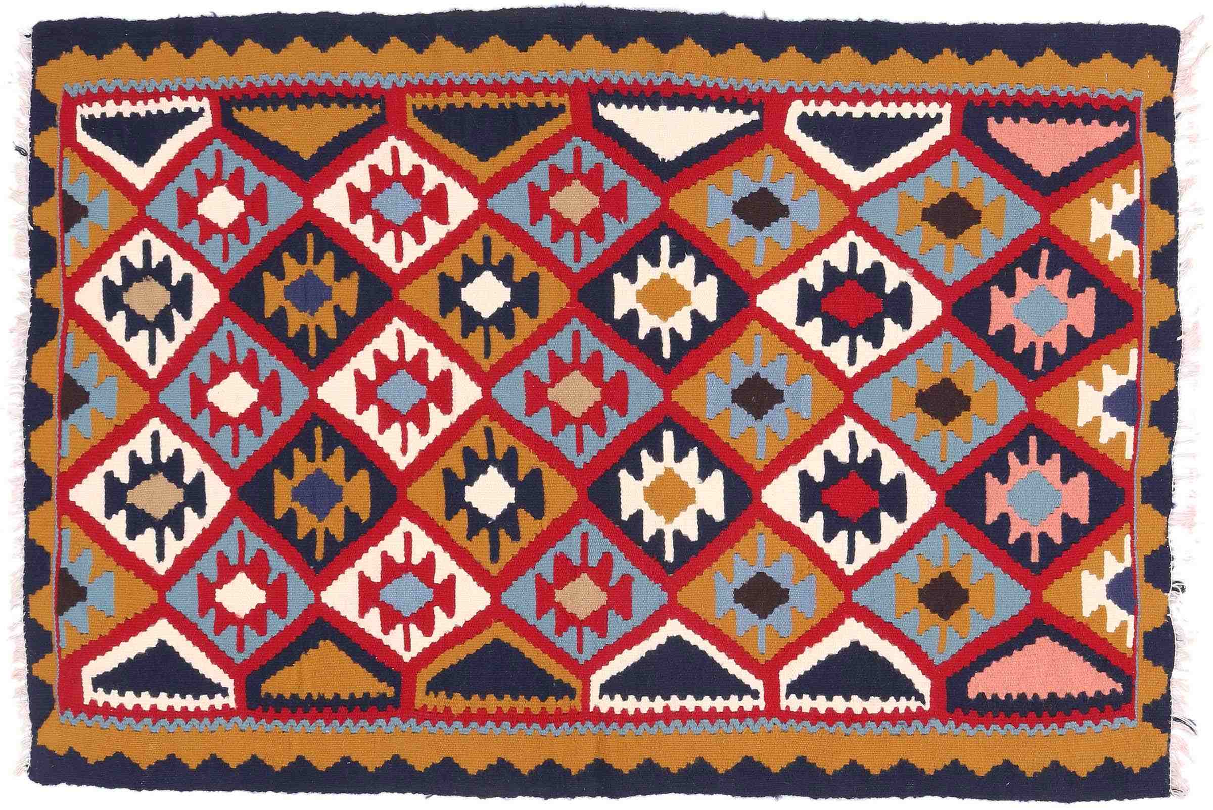 Perserteppich Kelim Ardebil 100x150 Handgewebt Braun Geometrisch Handarbeit Zimmer