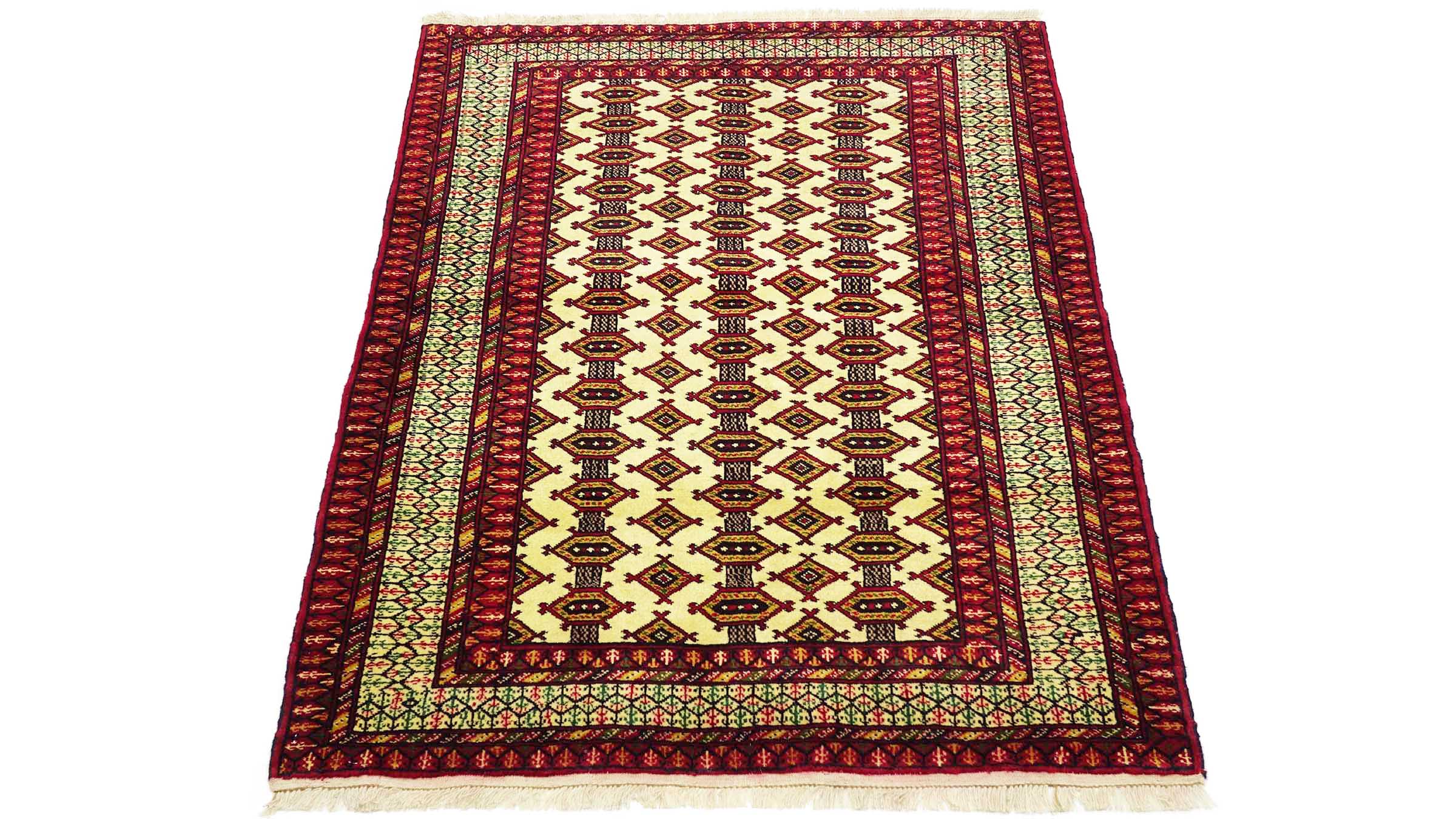 Afghan Teppich 100x130 Handgeknüpft Beige Geometrisch Orient Kurzflor Wohnzimmer