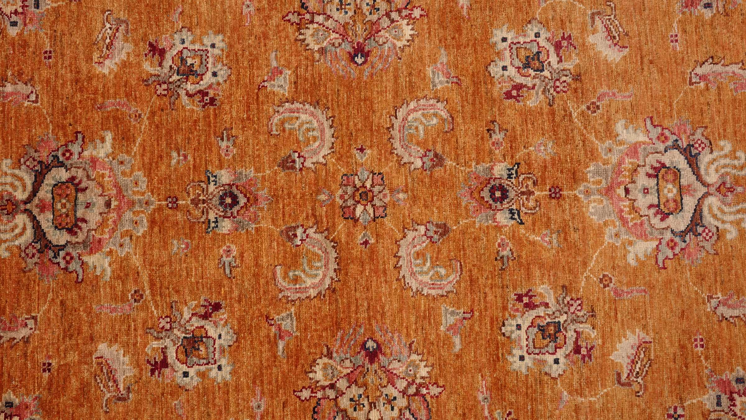 Chobi Ziegler Teppich 170x250 Handgeknüpft Orange Floral Orientalisch UNIKAT Kurzflor
