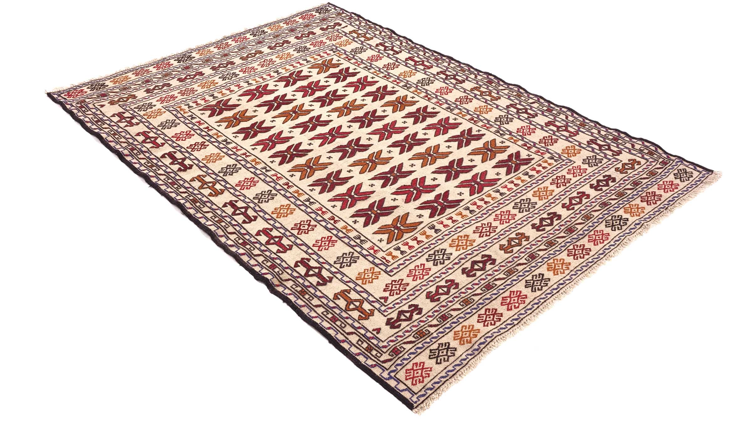 Afghan Kelim Gol Barjasta Teppich 140x200 Handgewebt Beige Geometrisch Handarbeit