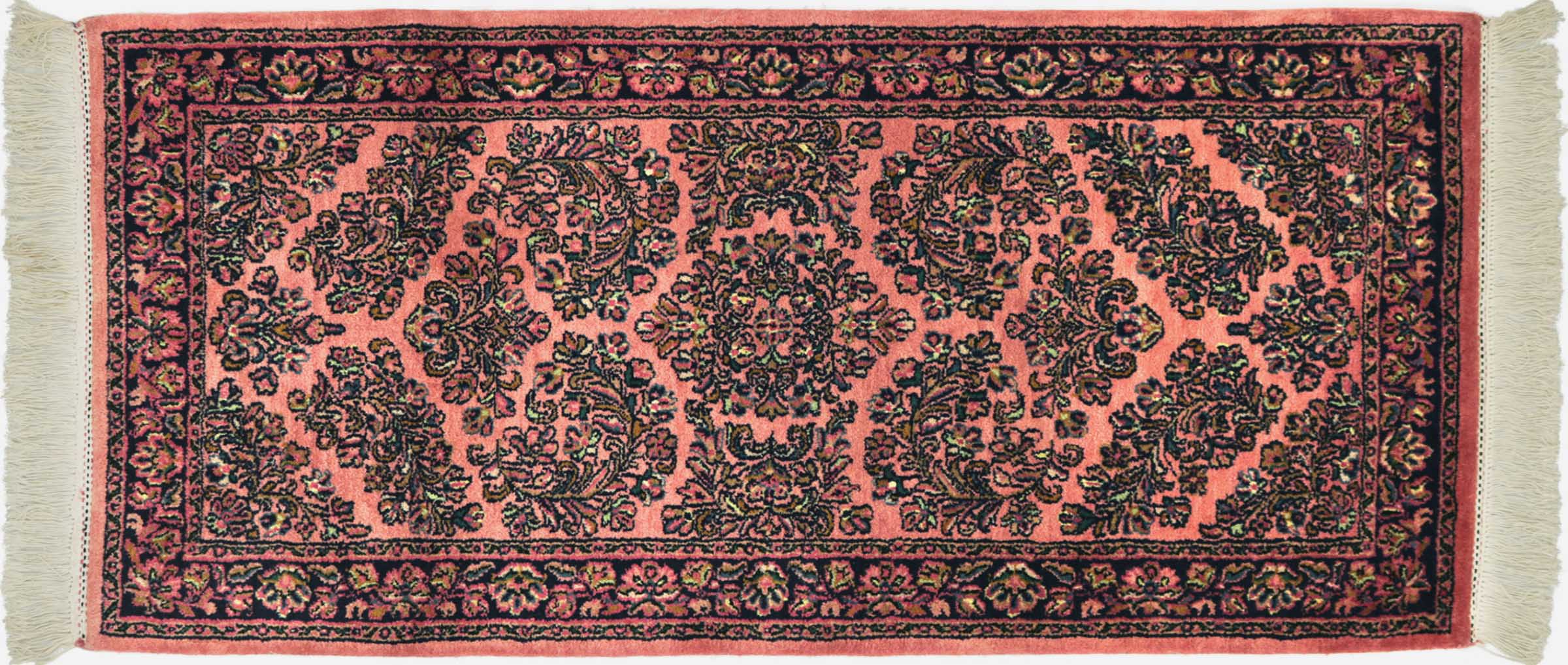 Sarough Teppich 70x140 Handgeknüpft Rosa Floral Wolle Kurzflor Rug