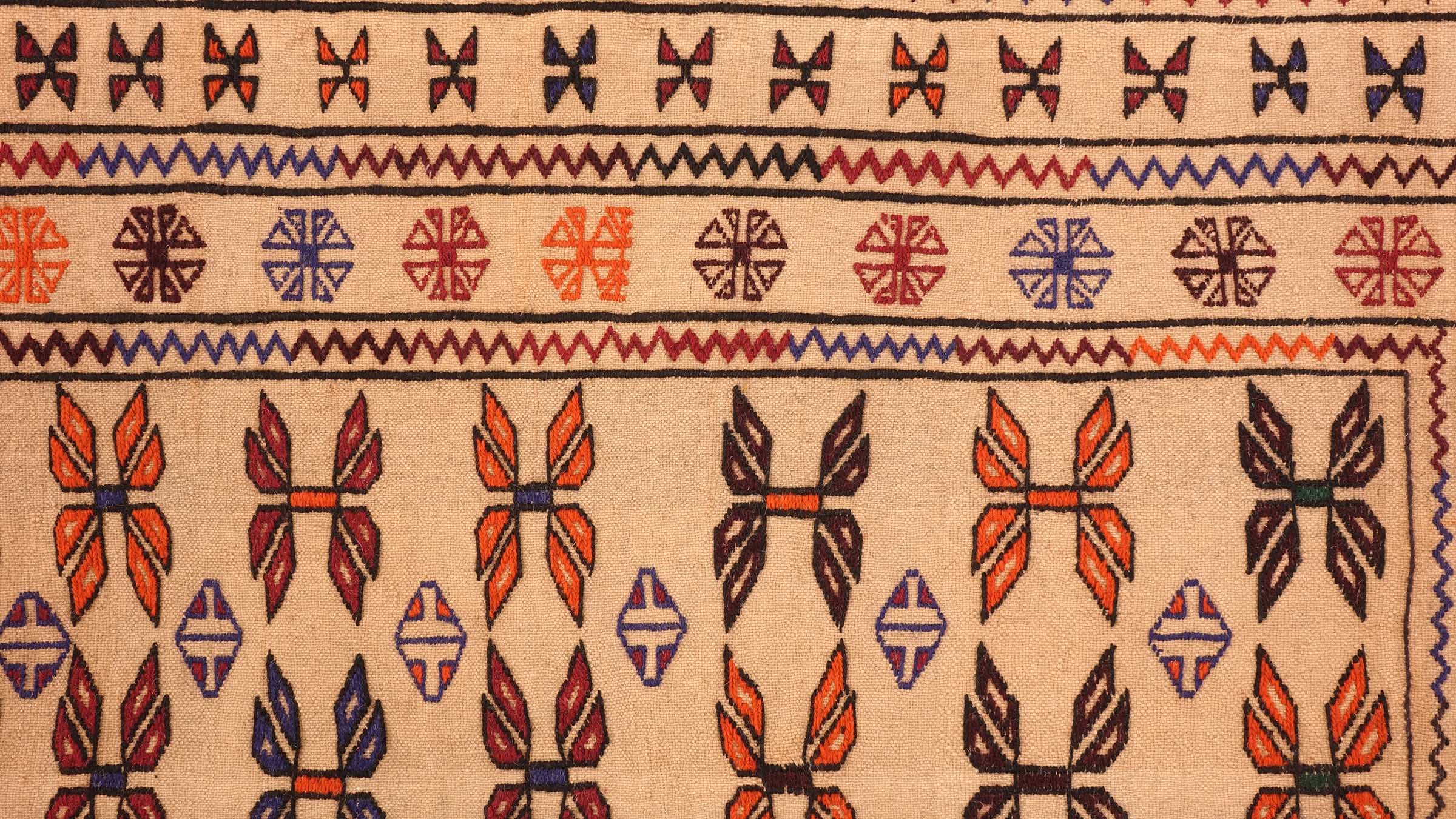 Afghan Kelim Gol Barjasta Teppich 120x180 Handgewebt Gold Geometrisch Handarbeit Gewebt