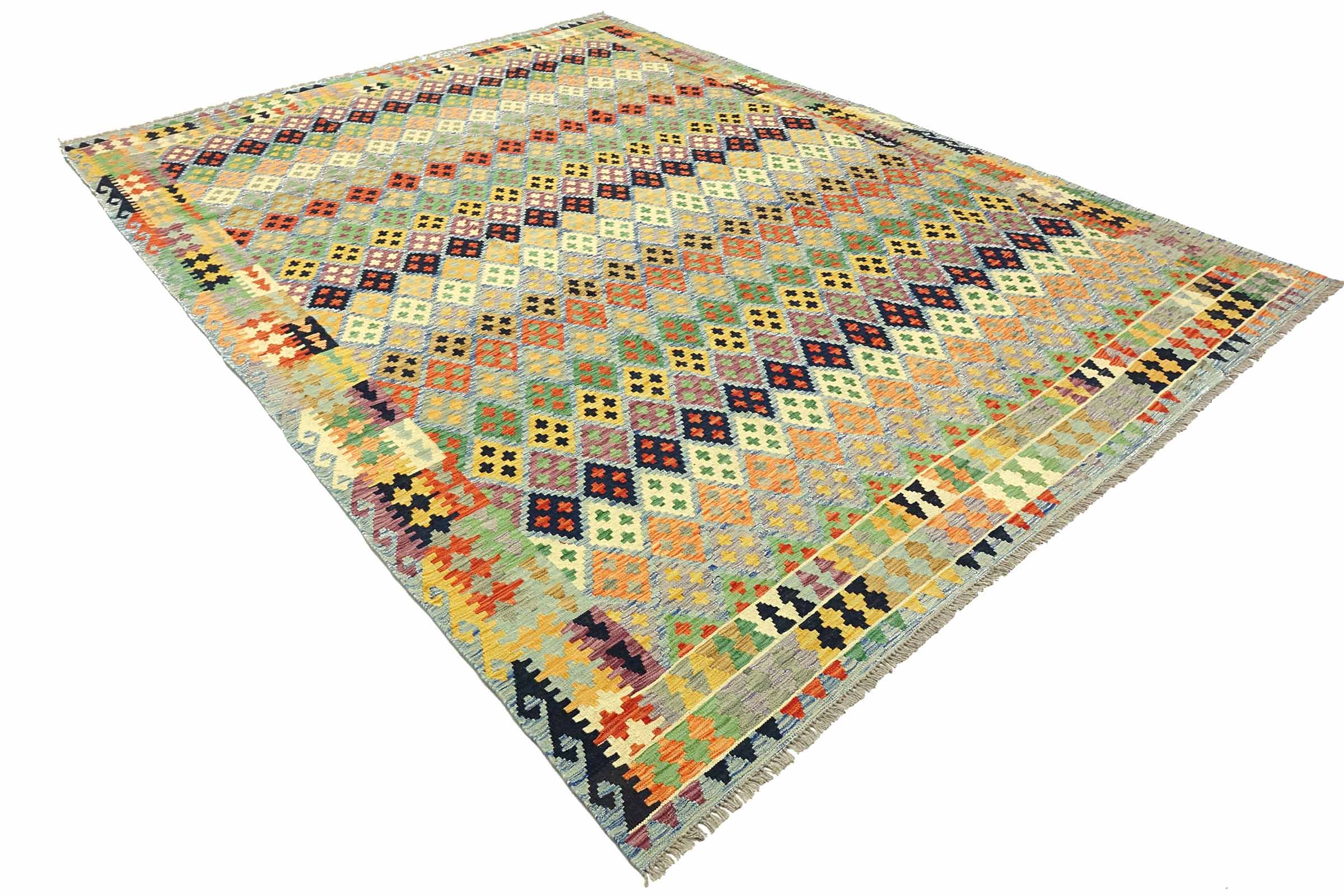 Afghan Maimana Kelim Bunt 250x350 Handgewebt Teppich Bunt Geometrisch Orient