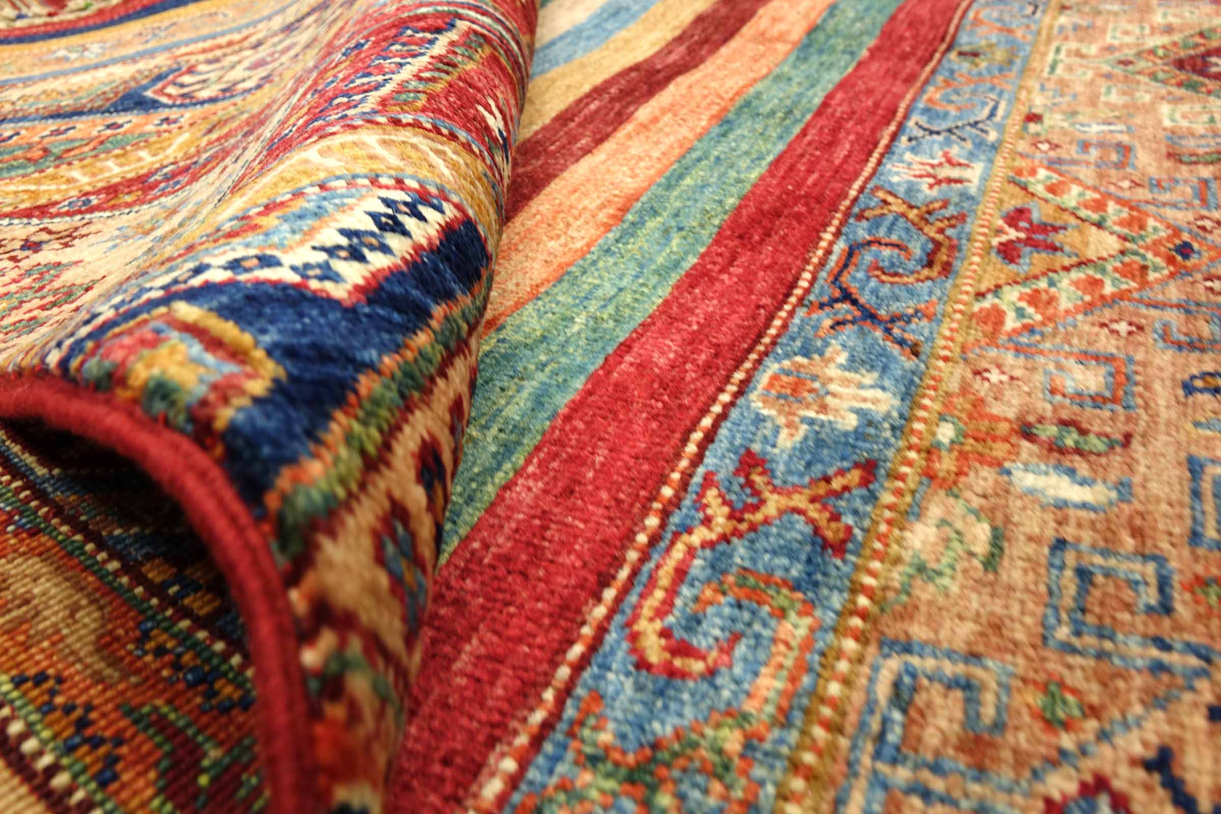 Afghan Khorjin Shaal 200x300 Handgeknüpft Orientteppich Rot Streifen Wolle