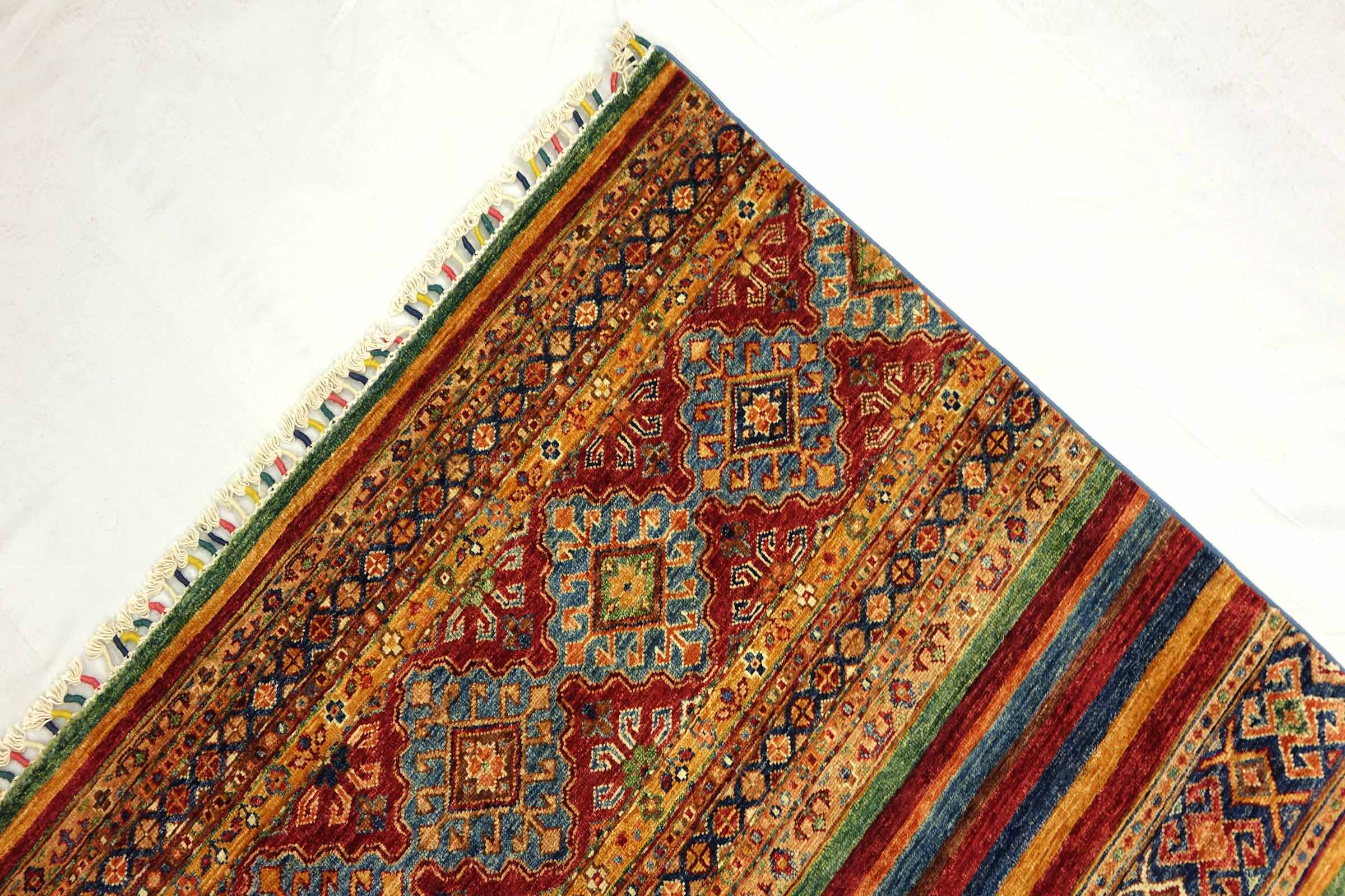Afghan Khorjin Shaal 180x270 Handgeknüpft Orientteppich Rot Gestreift Wolle