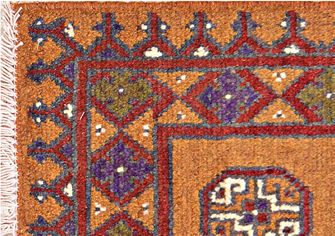 Afghan Aqcha Poshti Teppich 40x60 Handgeknüpft Braun Geometrisch Orient Kurzflor