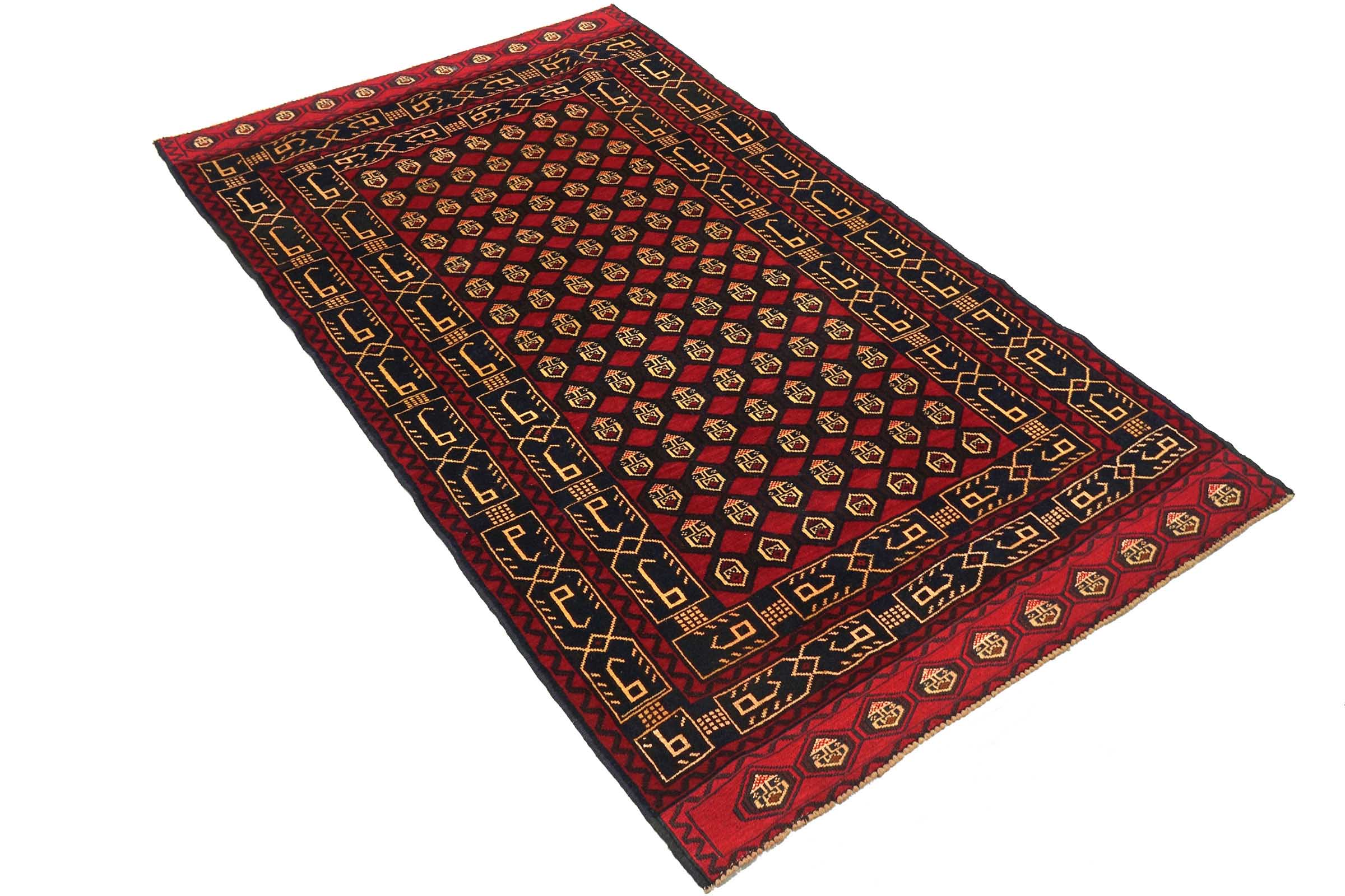 Afghan Belutsch Baluch 120x210 Handgeknüpft Orientteppich Rot Durchgemustert