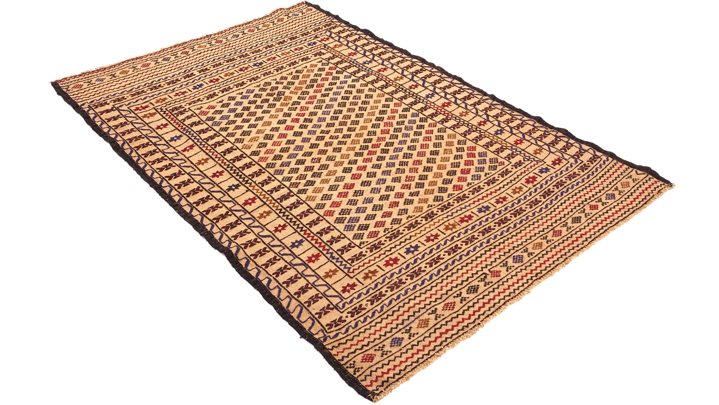 Afghan Kelim Gol Barjasta Teppich 120x180 Handgewebt Gold Geometrisch Handarbeit Gewebt