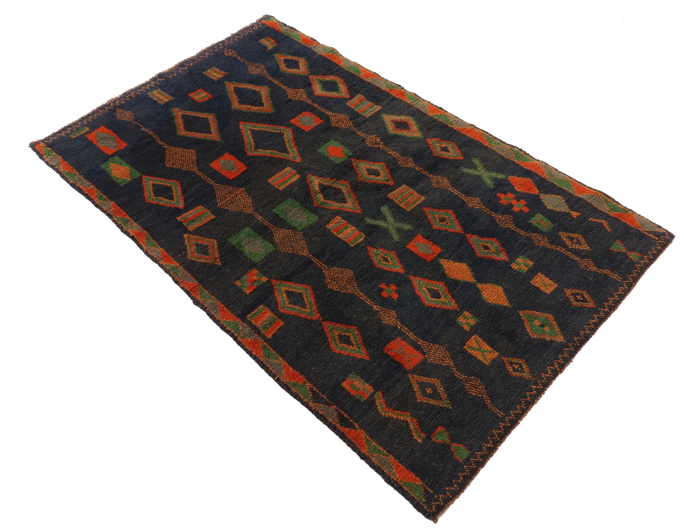 Gabbeh Nomadenmuster Teppich 120x180 Handgeknüpft Blau Streifen Orientalisch UNIKAT