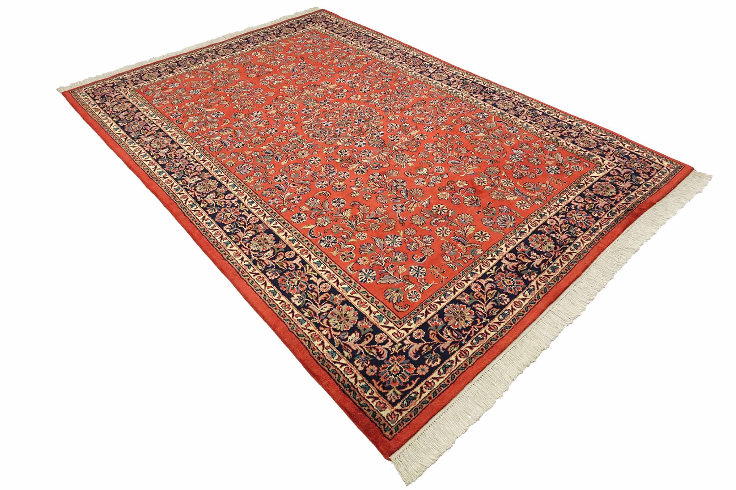 Sarough Teppich 200x300 Handgeknüpft Orange Floral Wolle Kurzflor Rug