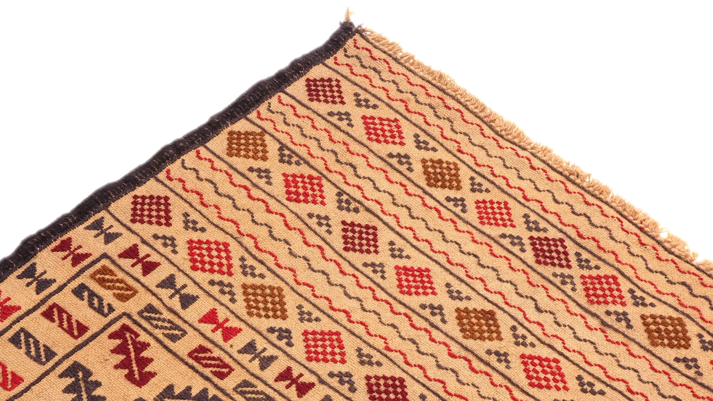 Afghan Kelim Gol Barjasta Teppich 120x180 Handgewebt Gold Geometrisch Handarbeit Gewebt