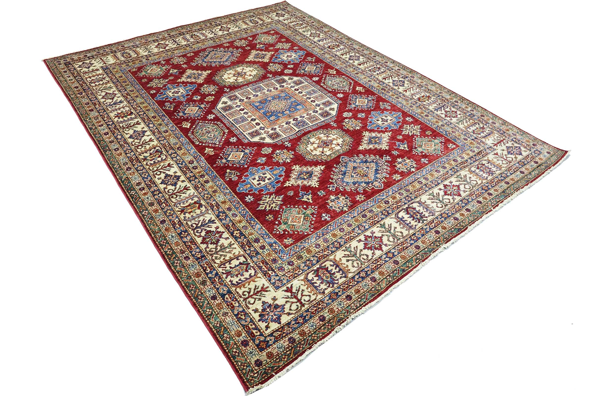 Afghan Feiner Kazak Teppich 250x300 Handgeknüpft Rot Geometrisch Orient Kurzflor