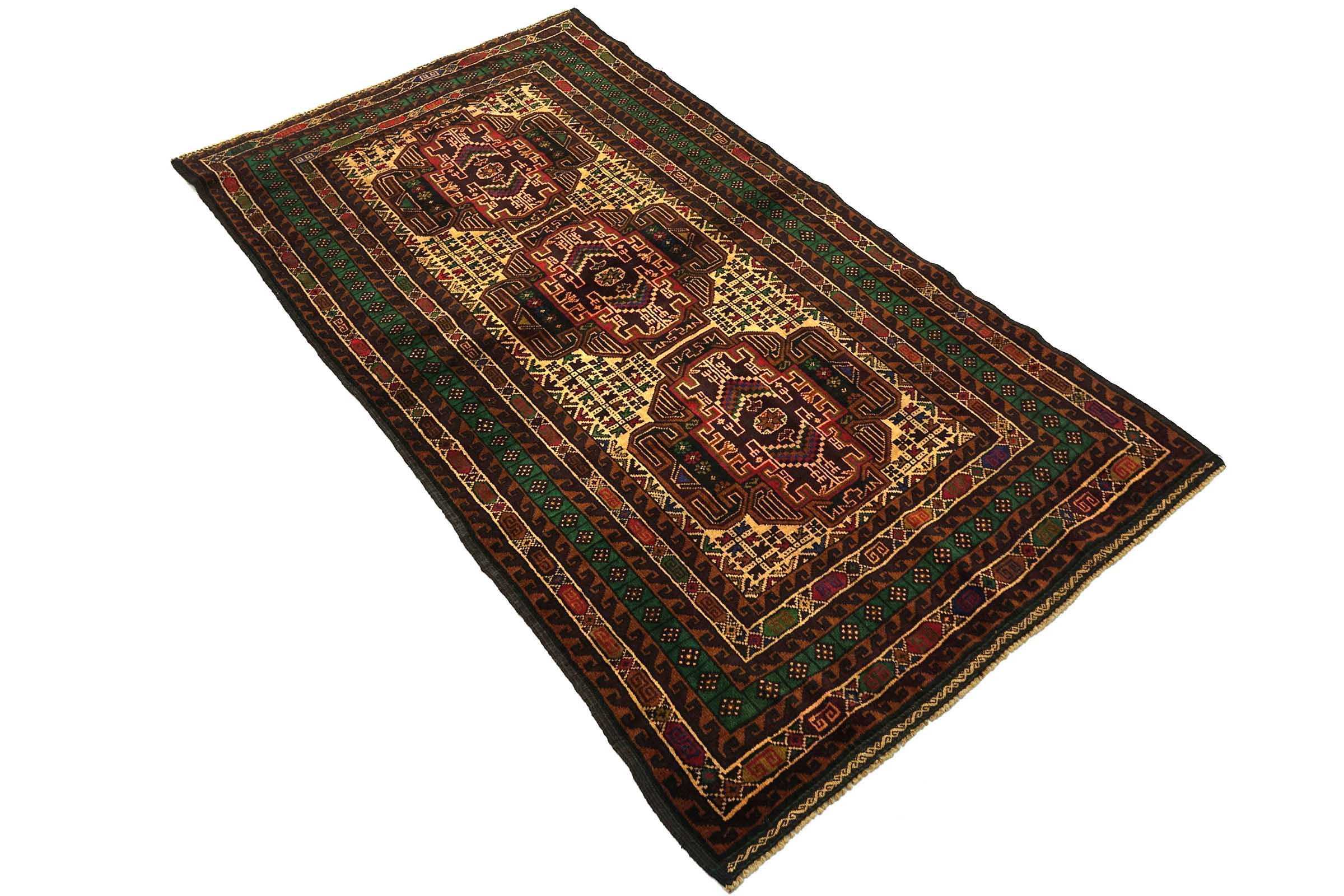 Afghan Belutsch Baluch 120x180 Handgeknüpft Orientteppich Beige Geometrisch