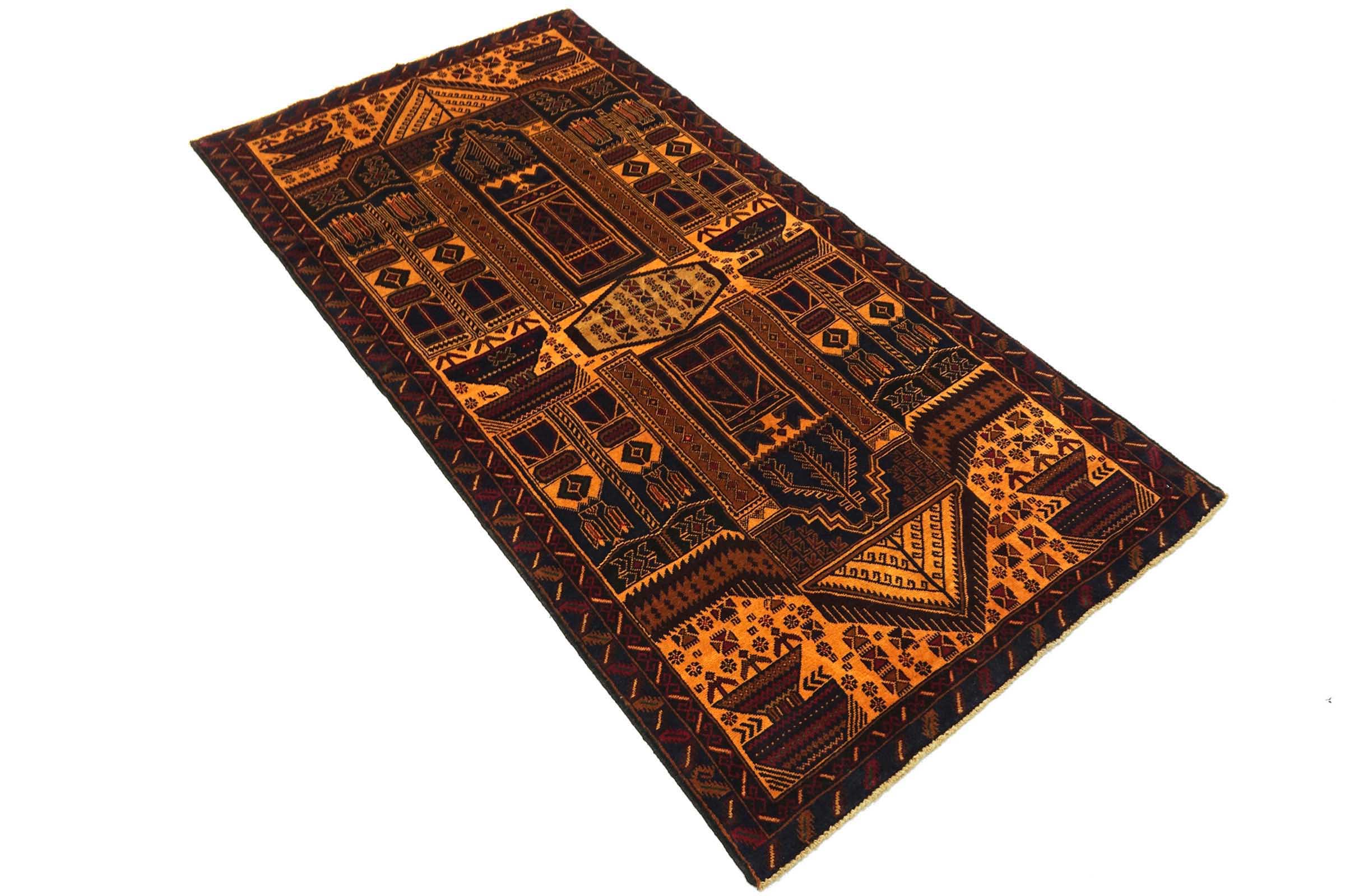 Afghan Belutsch Baluch 110x200 Handgeknüpft Orientteppich Beige Durchgemustert