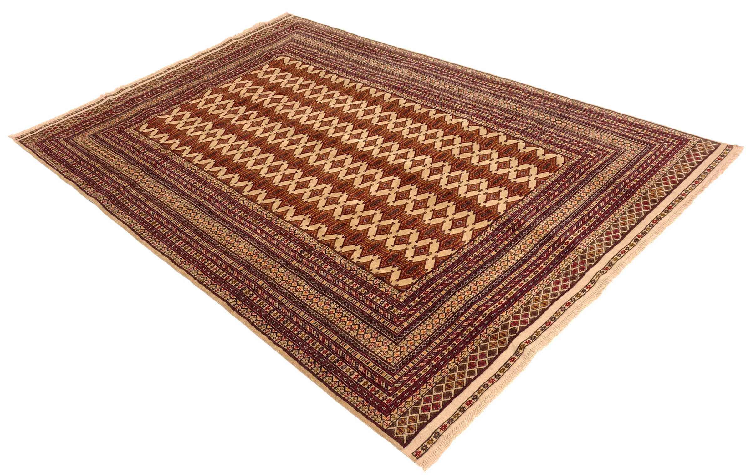 Afghanischer Teppich Zahir Shahi 200x300 Handgeknüpft Beige Geometrisch Orientalisch
