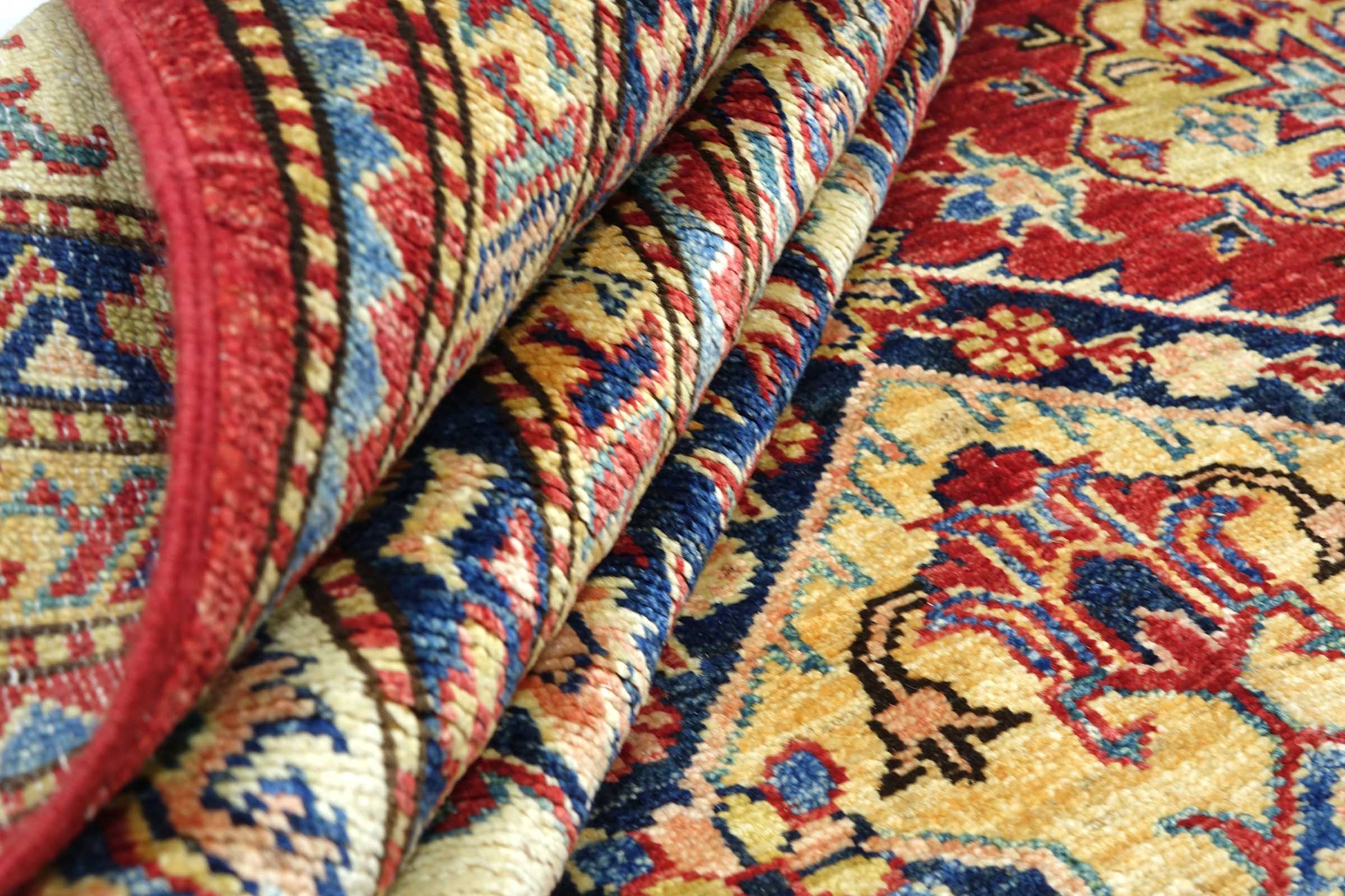 Afghan Feiner Kazak Teppich 240x310 Handgeknüpft Rot Geometrisch Orient Kurzflor