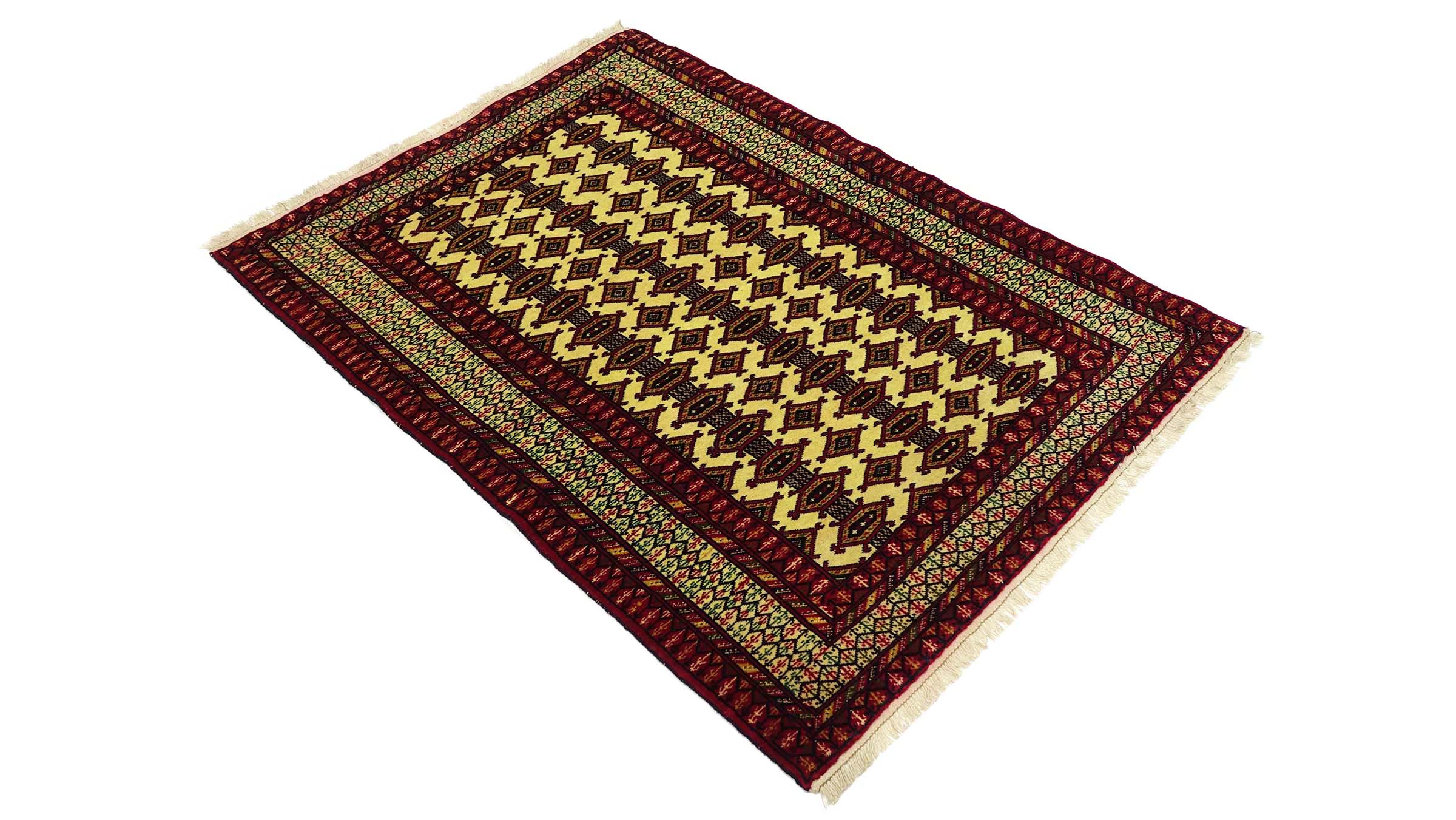 Afghan Teppich 100x130 Handgeknüpft Beige Geometrisch Orient Kurzflor Wohnzimmer