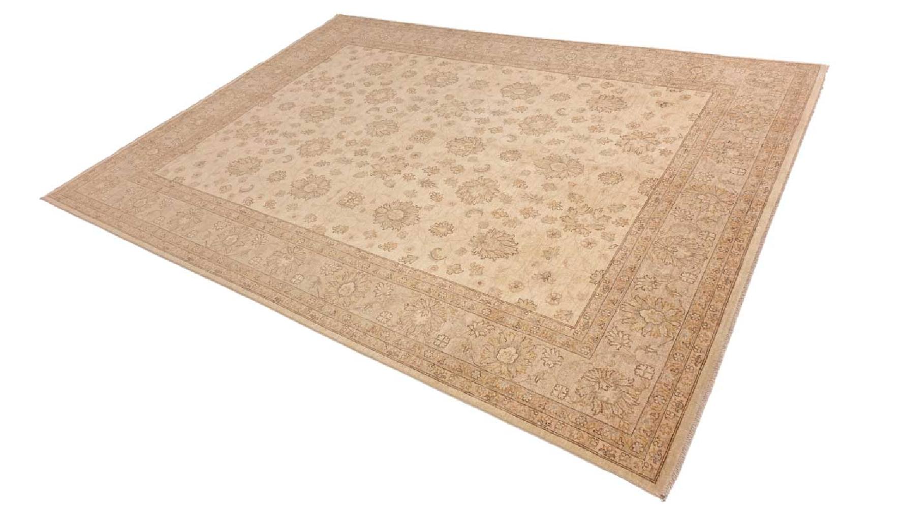 Afghan Chobi Ziegler 300x400 Handgeknüpft Teppich Beige Blumenmuster Kurzflor