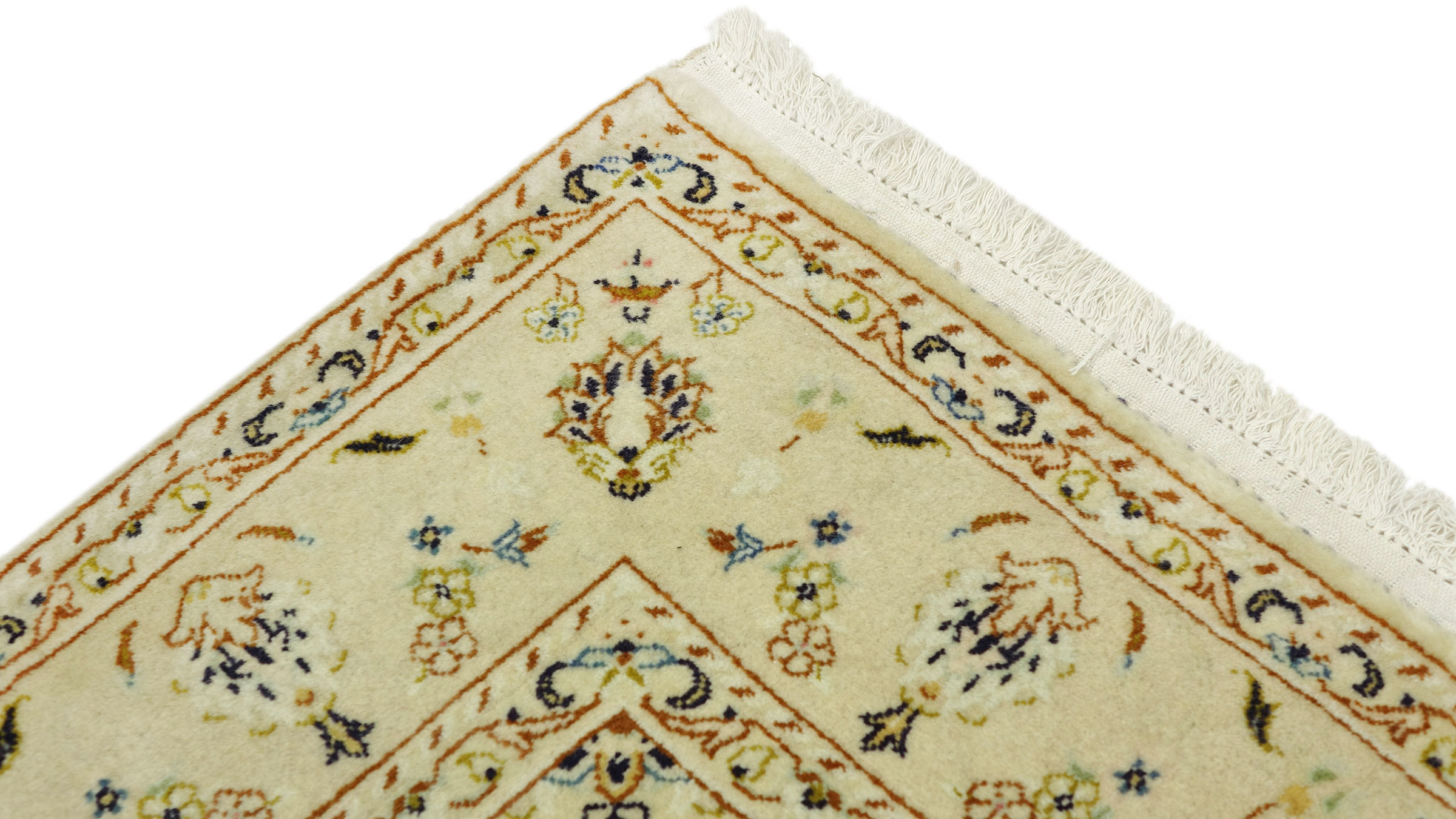 Perserteppich Keshan Teppich 140x220 Handgeknüpft Beige Medaillon Orient Kurzflor