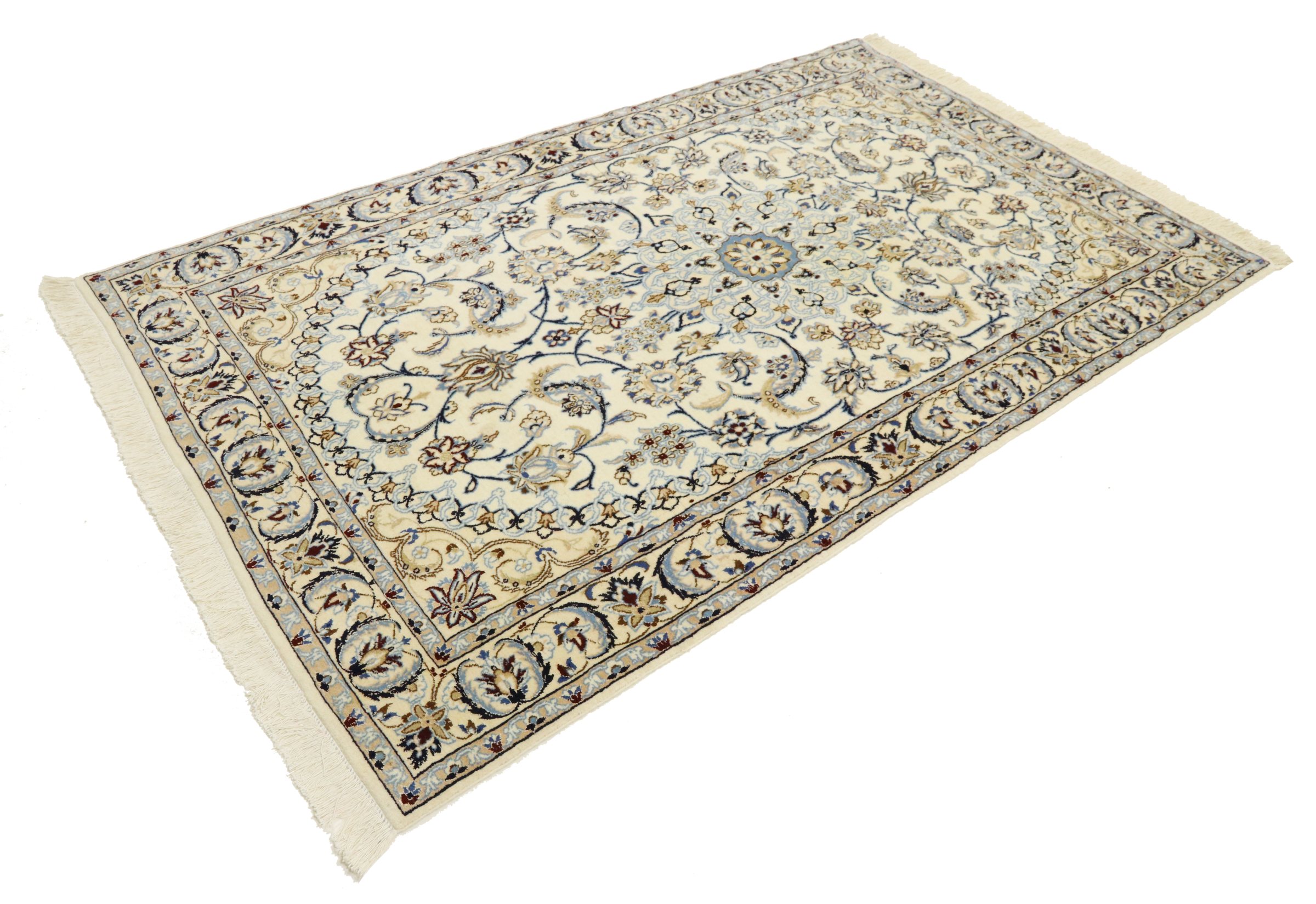 Perserteppich Nain 9LA 130x210 Handgeknüpft Weiß Floral Orientalisch UNIKAT Kurzflor