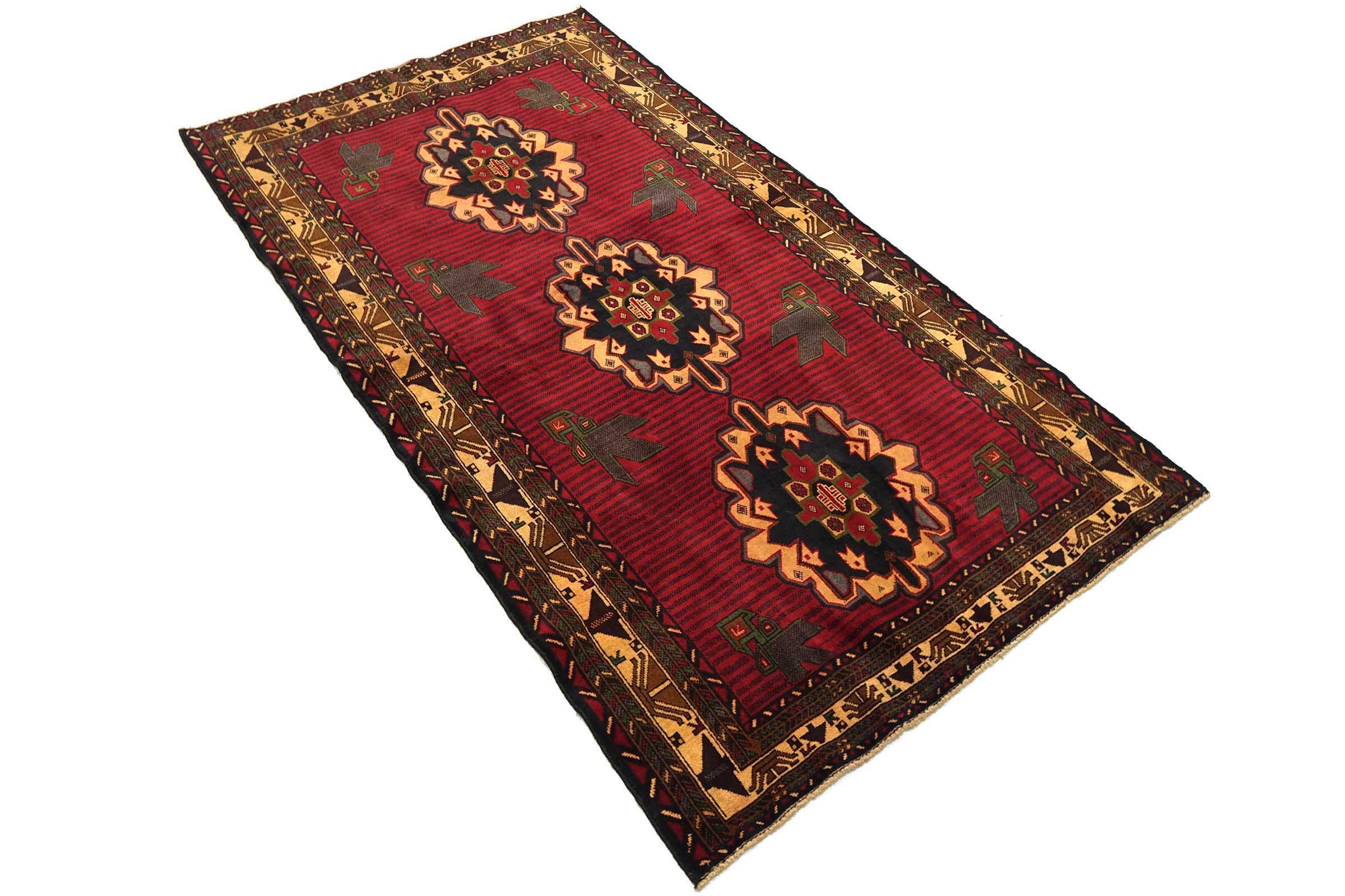 Afghan Belutsch Baluch 120x210 Handgeknüpft Orientteppich Rot Geometrisch Wolle