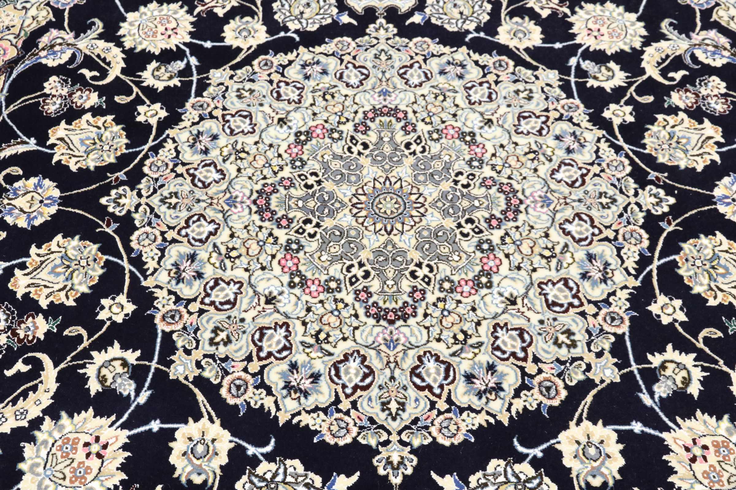Perserteppich Nain 9LA 200x300 Handgeknüpft Dunkelblau Medaillon Orientalisch UNIKAT