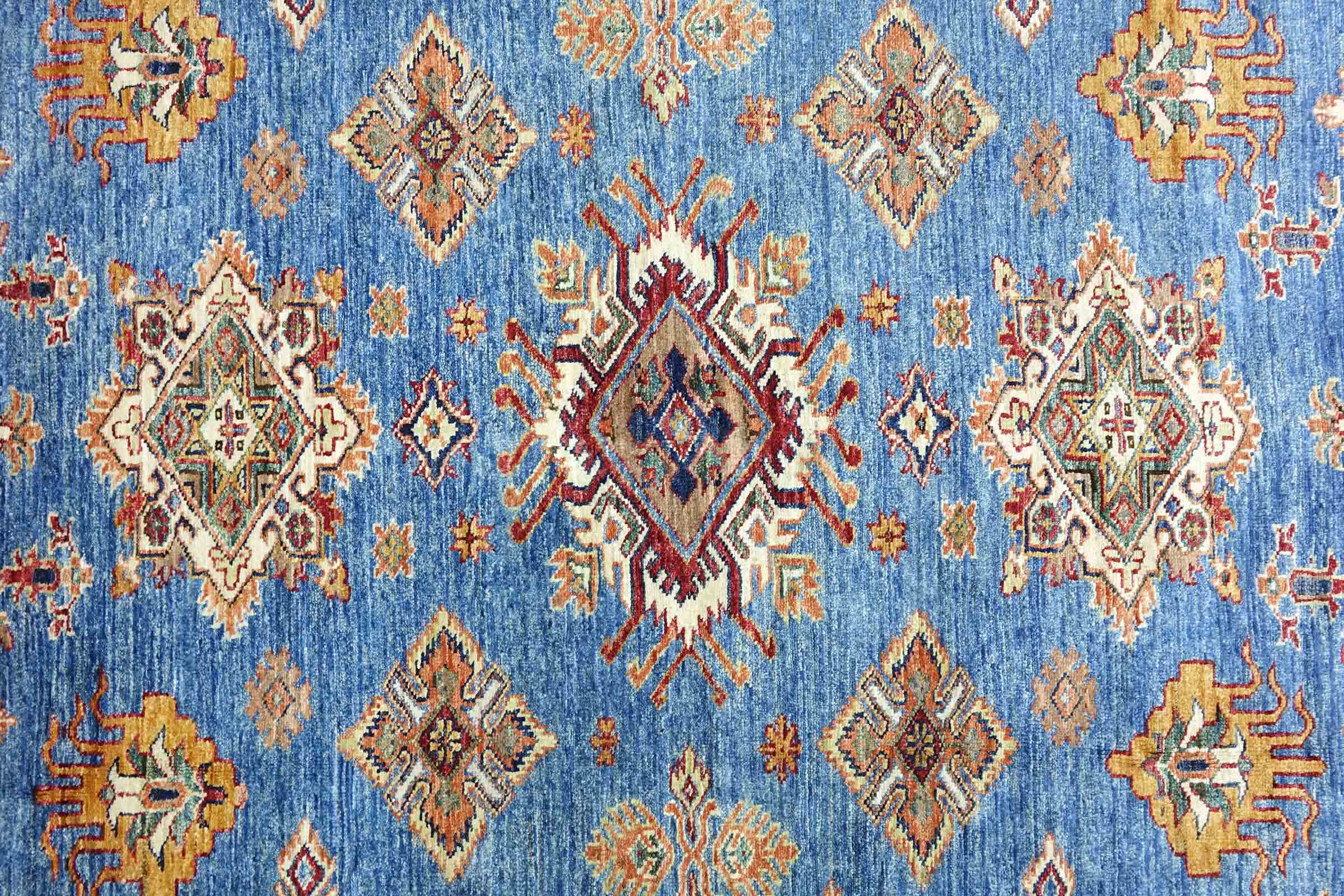 Afghan Feiner Kazak Teppich 250x300 Handgeknüpft Blau Geometrisch Orient Kurzflor