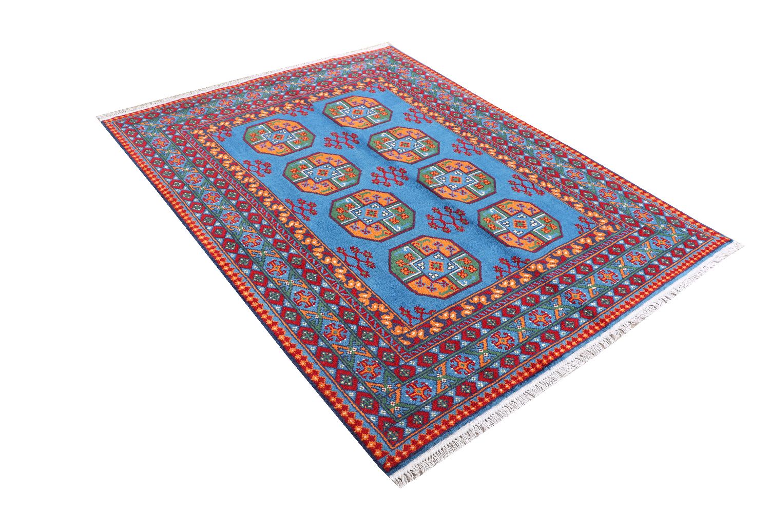 Afghan Akcha Rang Dar Teppich 150x200 Handgeknüpft Blau Durchgemustert Orient Kurzflor
