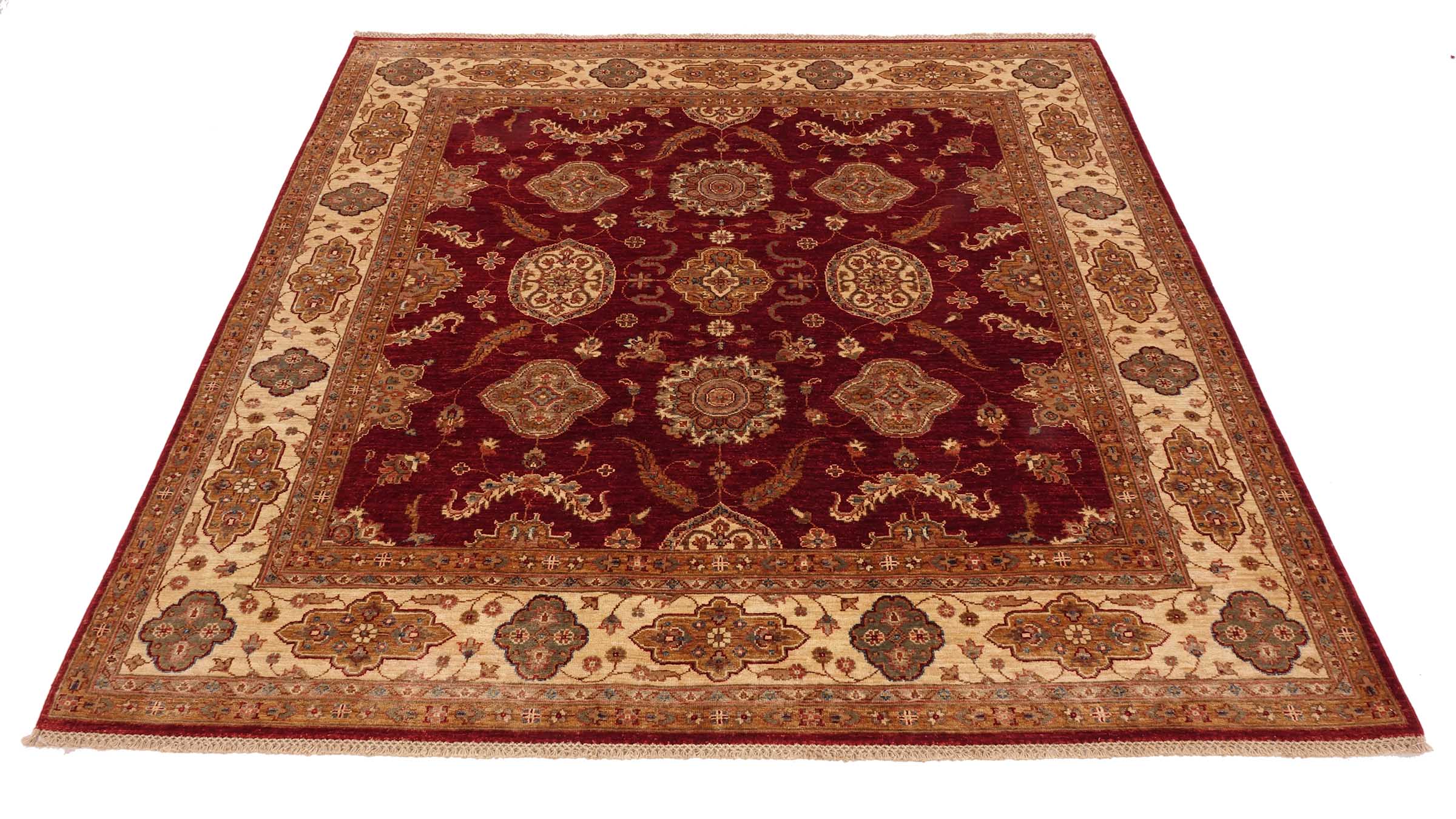 Chobi Ziegler Teppich 200x300 Handgeknüpft Rot Floral Orientalisch UNIKAT Kurzflor