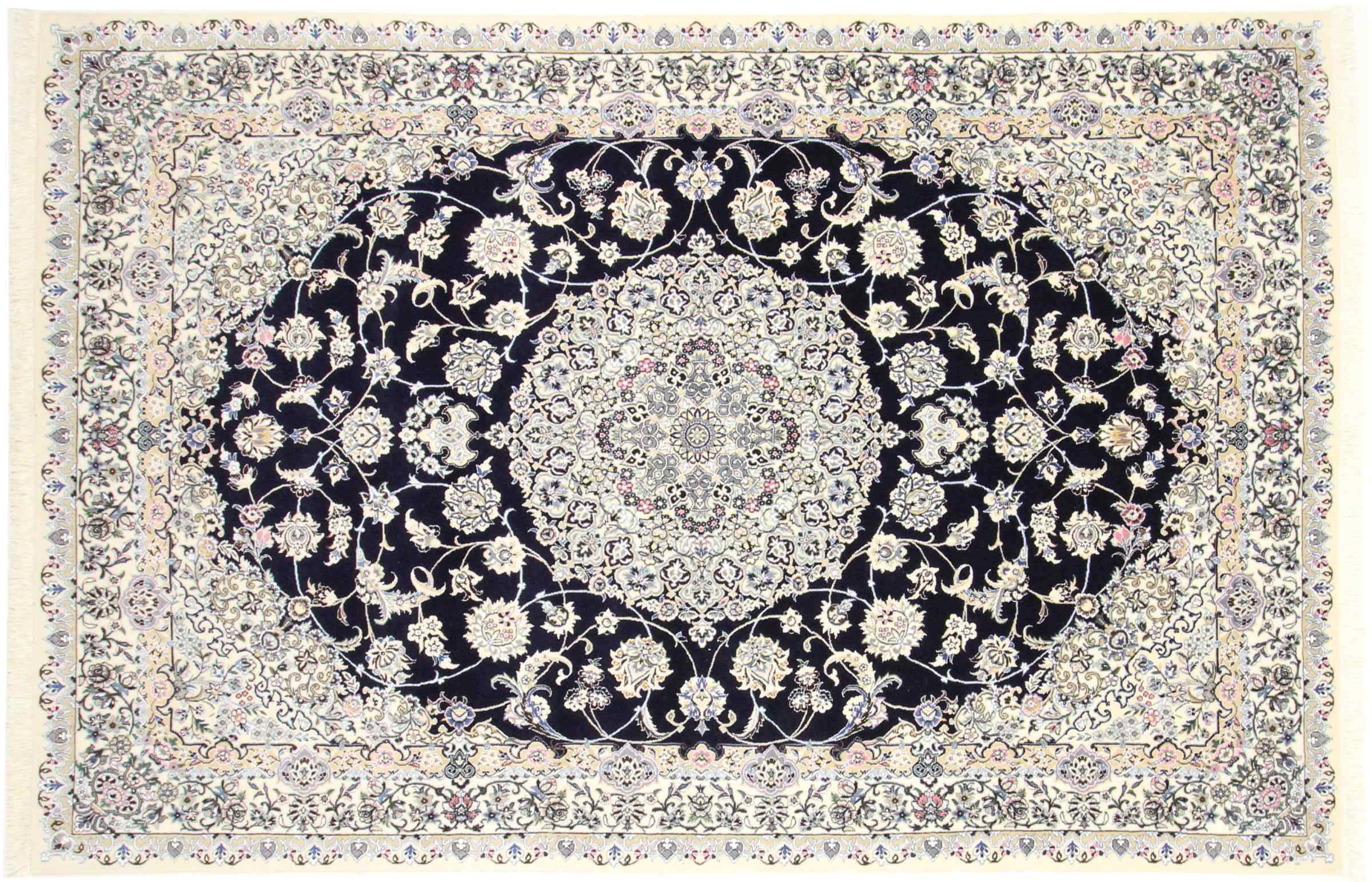 Perserteppich Nain 9LA 200x300 Handgeknüpft Dunkelblau Medaillon Orientalisch UNIKAT