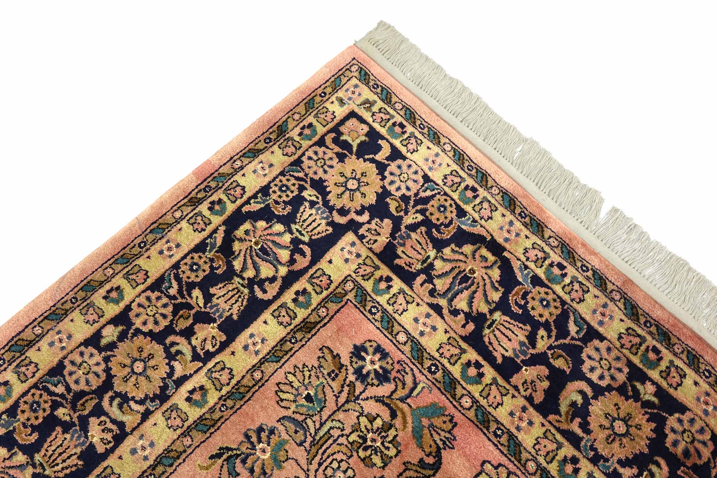Sarough Teppich 200x300 Handgeknüpft Rosa Floral Wolle Kurzflor Rug