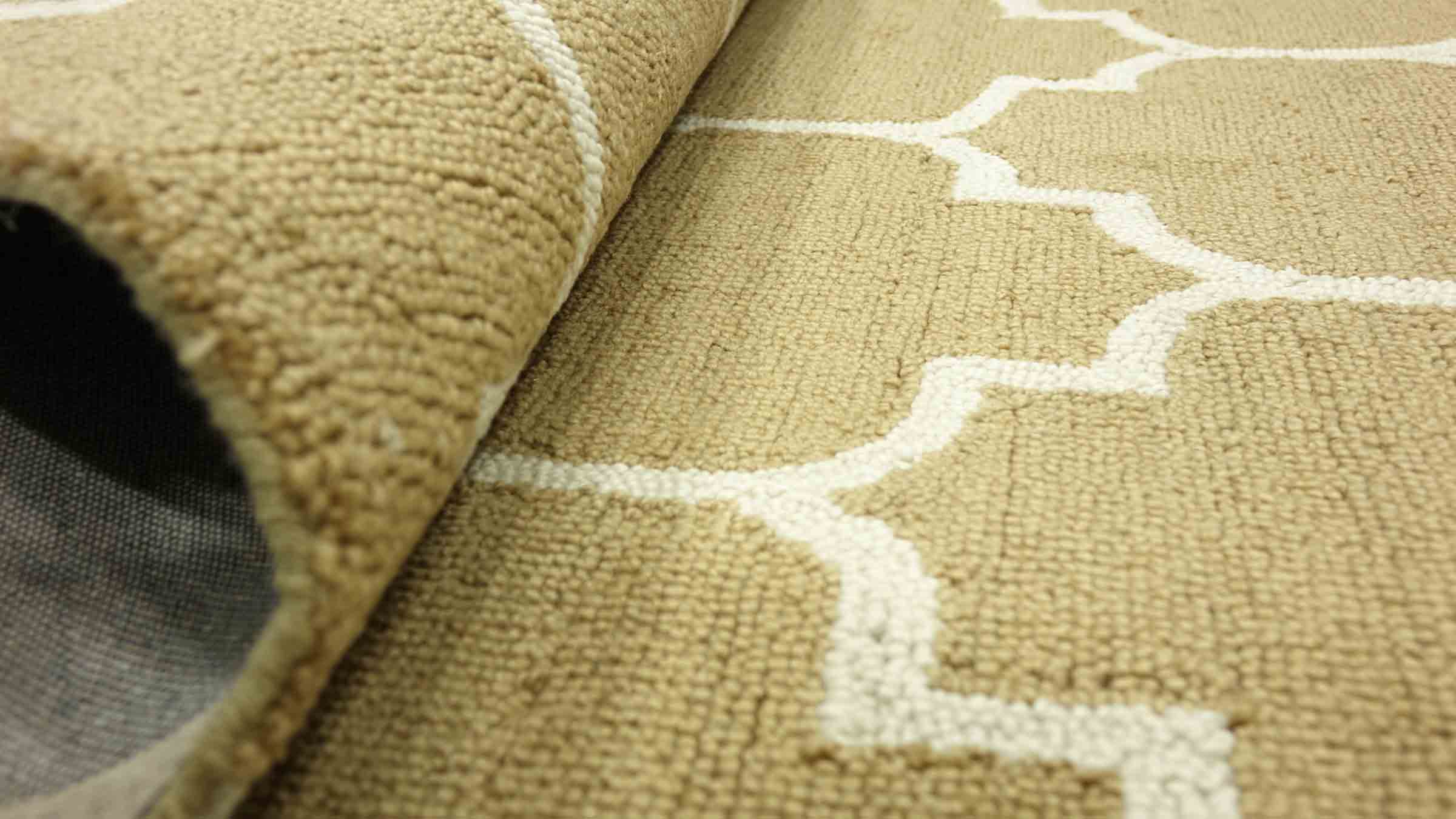 Handgefertigter moderner Wollteppich 160x230 Beige Ornamente Handarbeit Handtuft