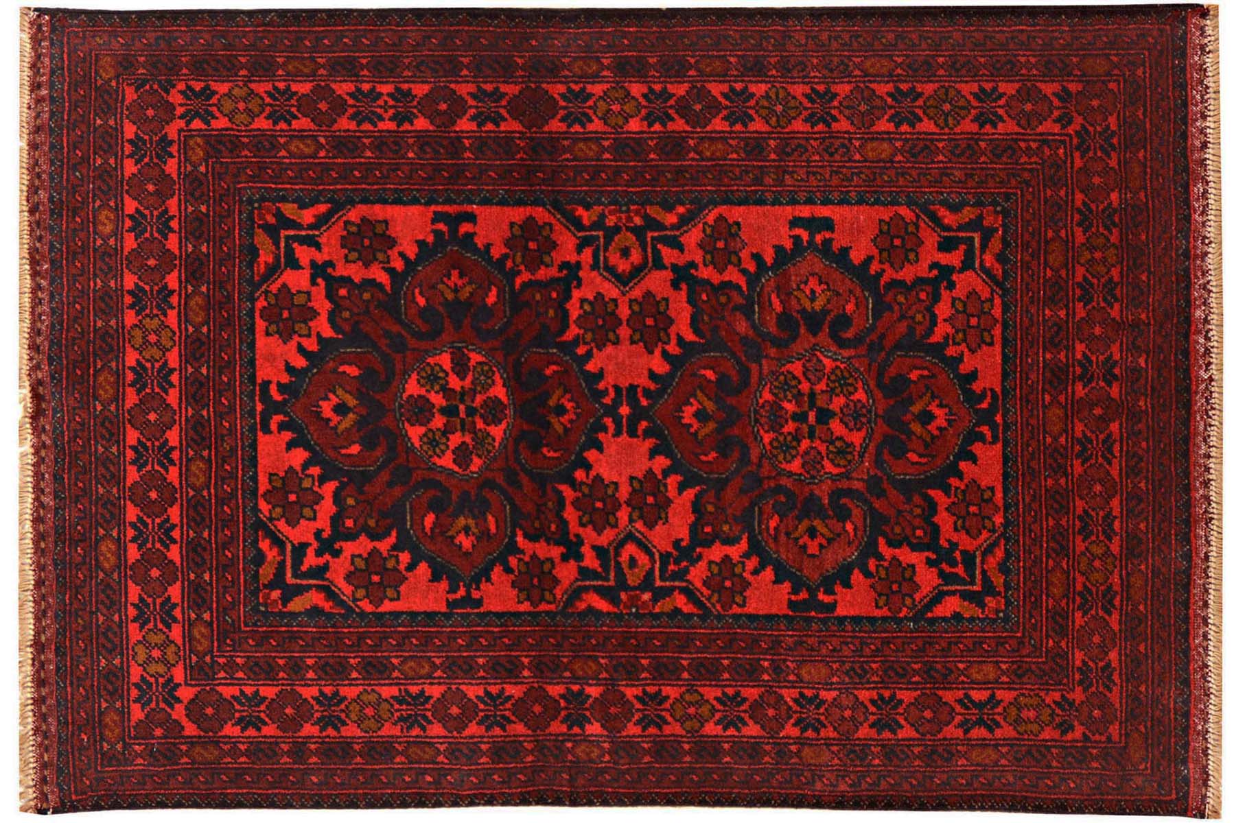 Afghan Khal Mohammadi Teppich 100x150 Handgeknüpft Braun Geometrisch Orient Kurzflor