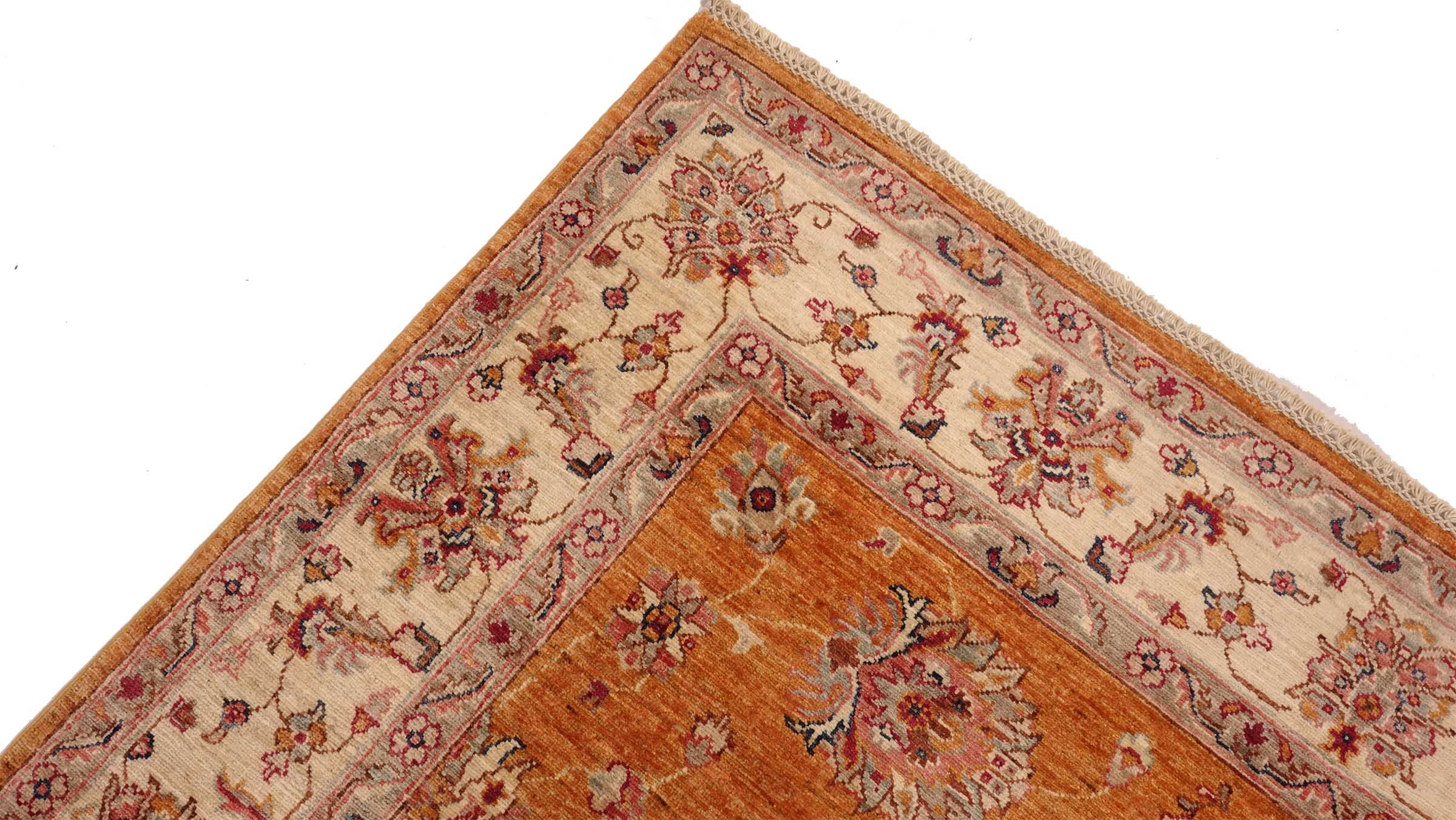 Chobi Ziegler Teppich 170x250 Handgeknüpft Orange Floral Orientalisch UNIKAT Kurzflor