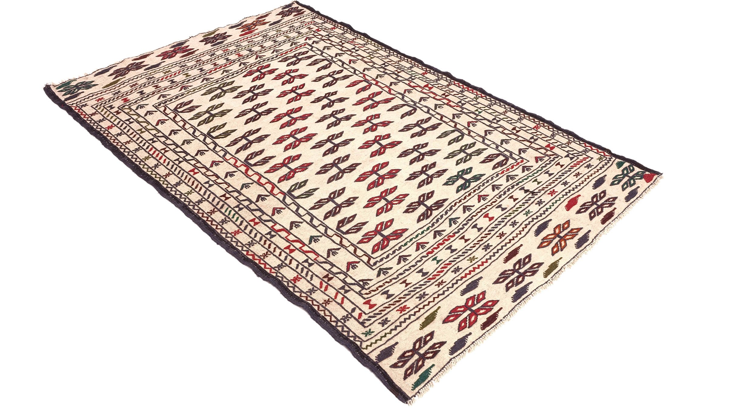 Afghan Kelim Gol Barjasta Teppich 140x200 Handgewebt Beige Geometrisch Handarbeit